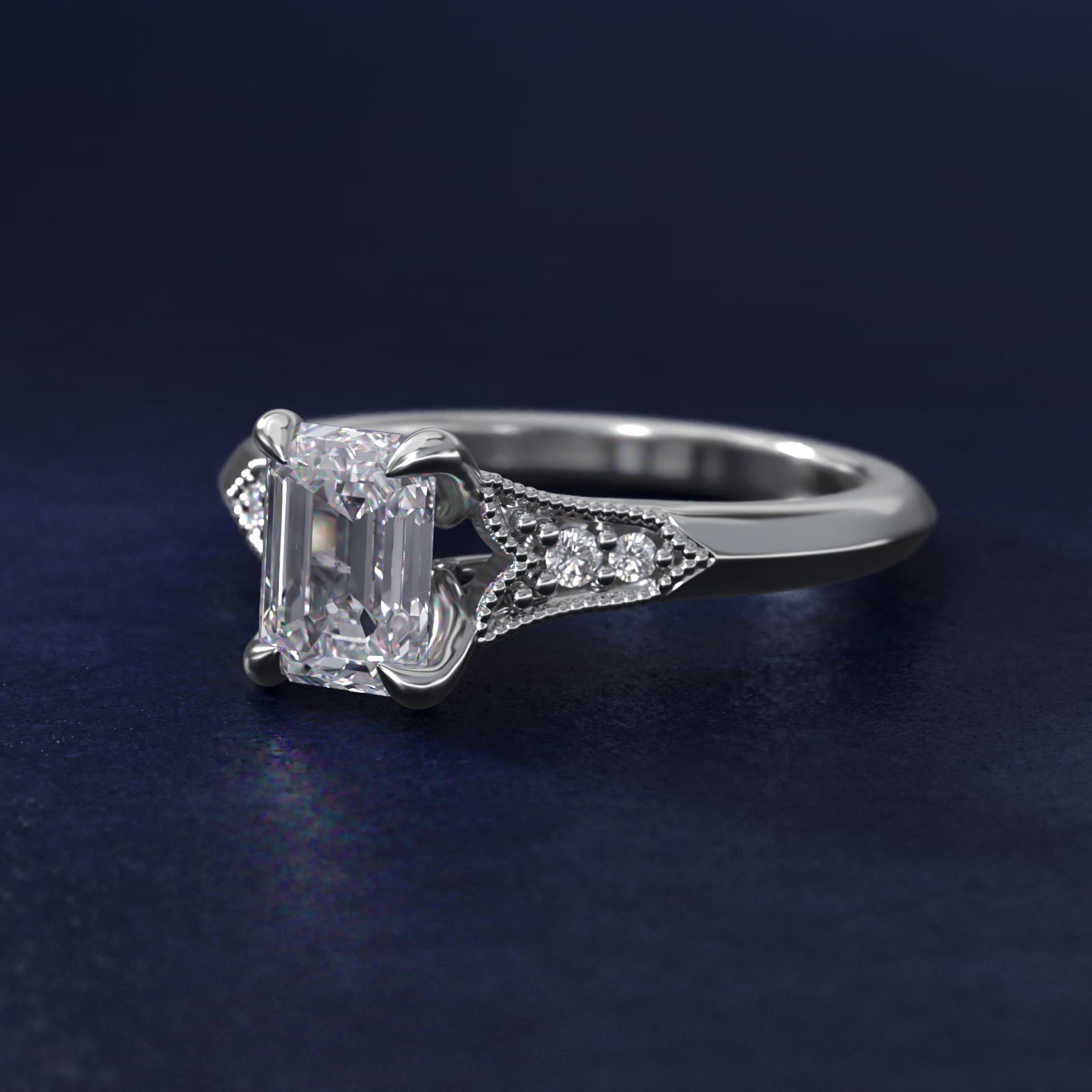 Art Deco Inspired Fleur-De-Lis PavŽ Vintage-Style Engagement Ring In 18k White Gold By James Allen - Emerald Center