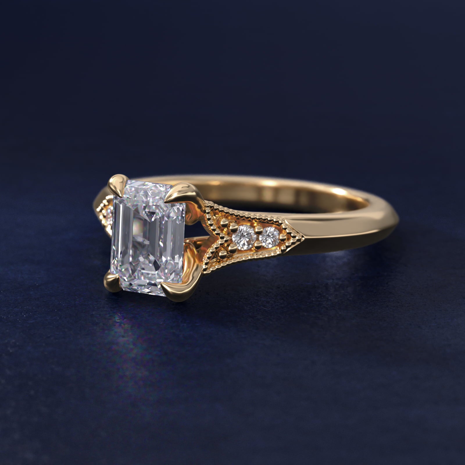 Art Deco Inspired Fleur-De-Lis PavŽ Vintage-Style Engagement Ring In 14K Yellow Gold By James Allen - Emerald Center