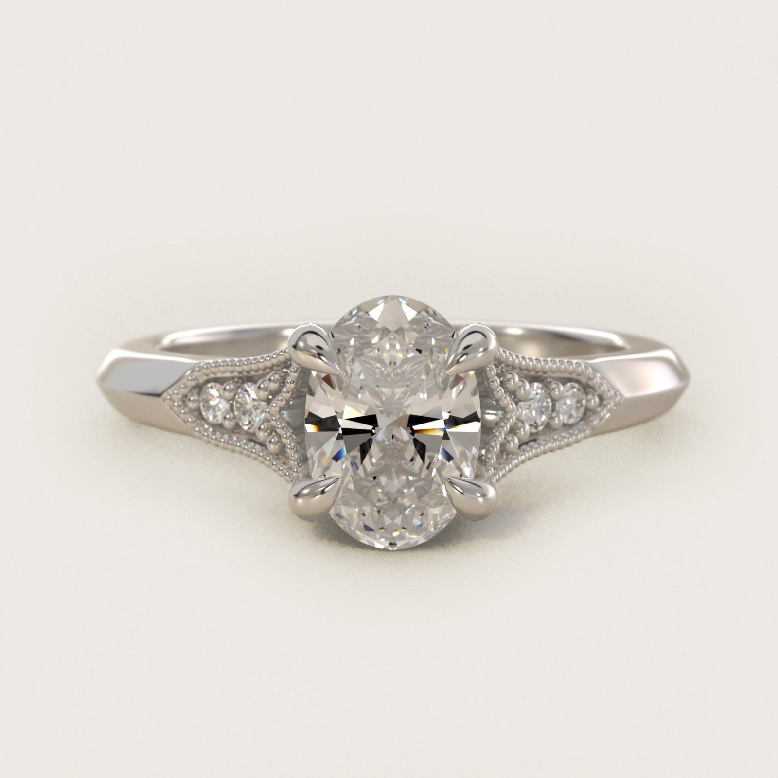 Art Deco Inspired Fleur-De-Lis PavŽ Vintage-Style Engagement Ring In 14K White Gold By James Allen - Oval Center