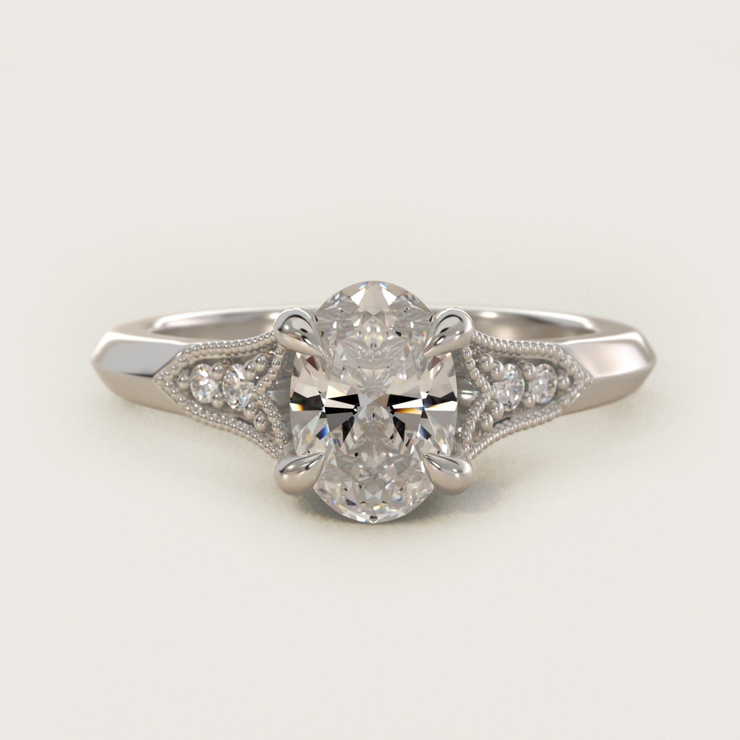 Art Deco Inspired Fleur-De-Lis PavŽ Vintage-Style Engagement Ring In 18k White Gold By James Allen - Oval Center