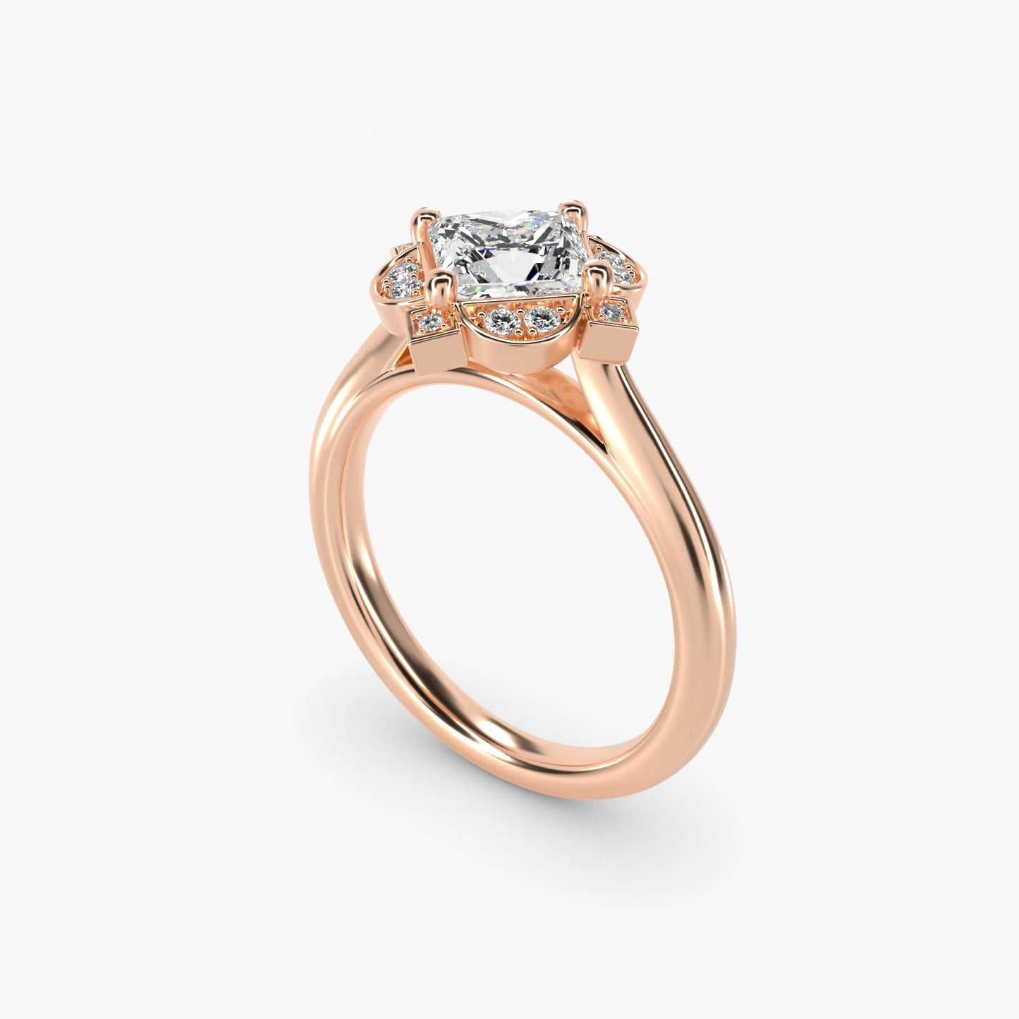 Art Deco Inspired Floral Halo Vintage-Style Engagement Ring In 14K Rose Gold By James Allen - Princess Center