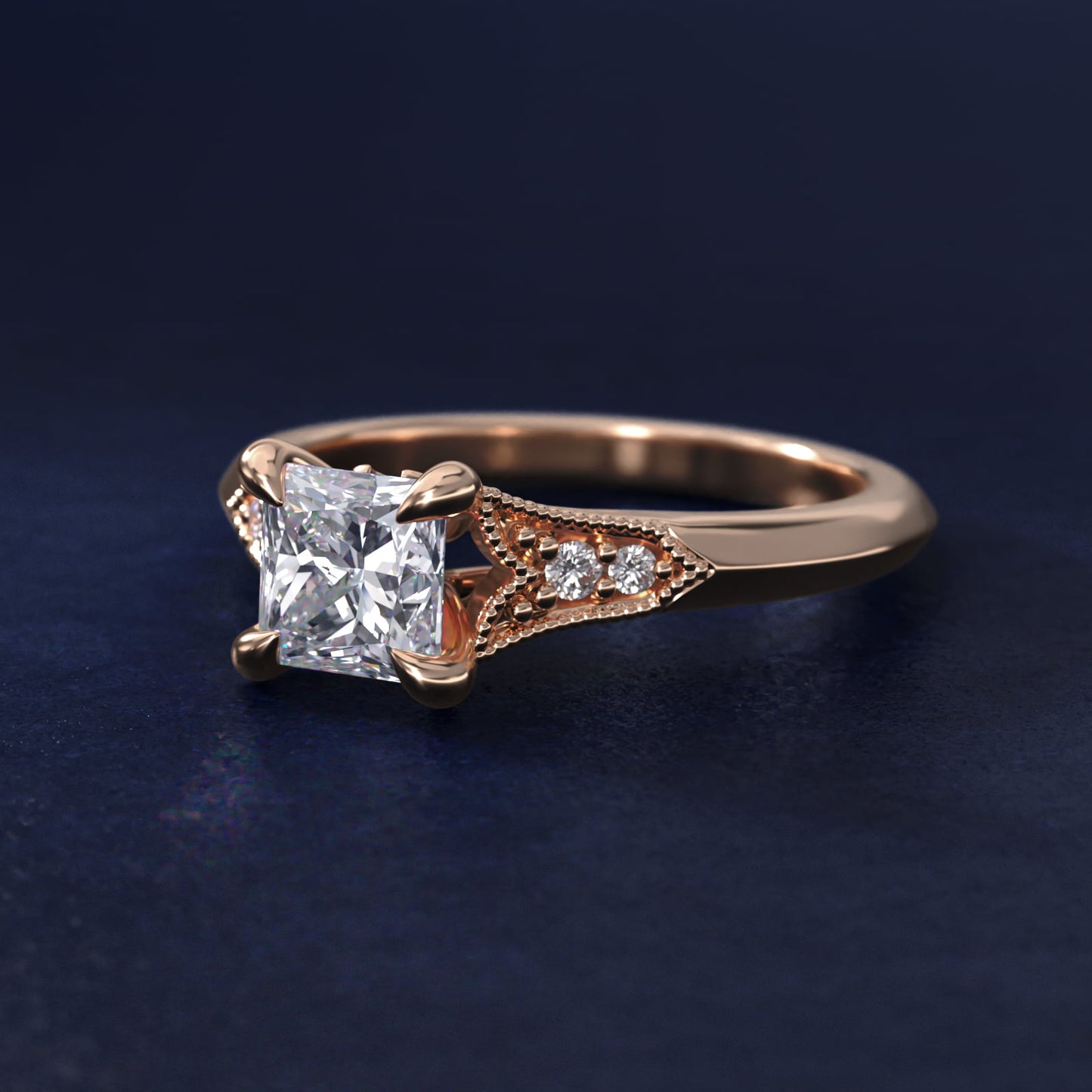 Art Deco Inspired Fleur-De-Lis PavŽ Vintage-Style Engagement Ring In 18k Rose Gold By James Allen - Princess Center