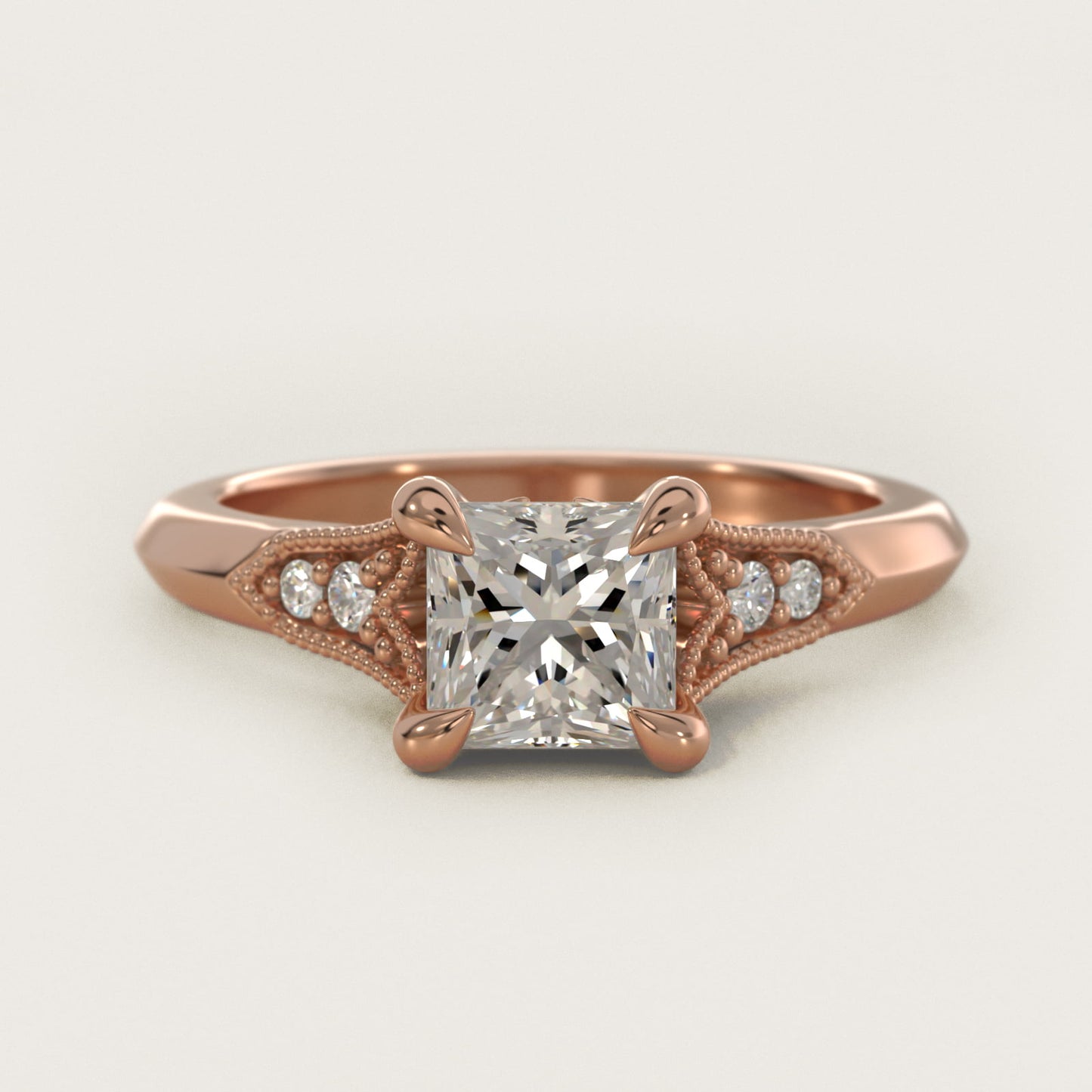 Art Deco Inspired Fleur-De-Lis PavŽ Vintage-Style Engagement Ring In 18k Rose Gold By James Allen - Princess Center