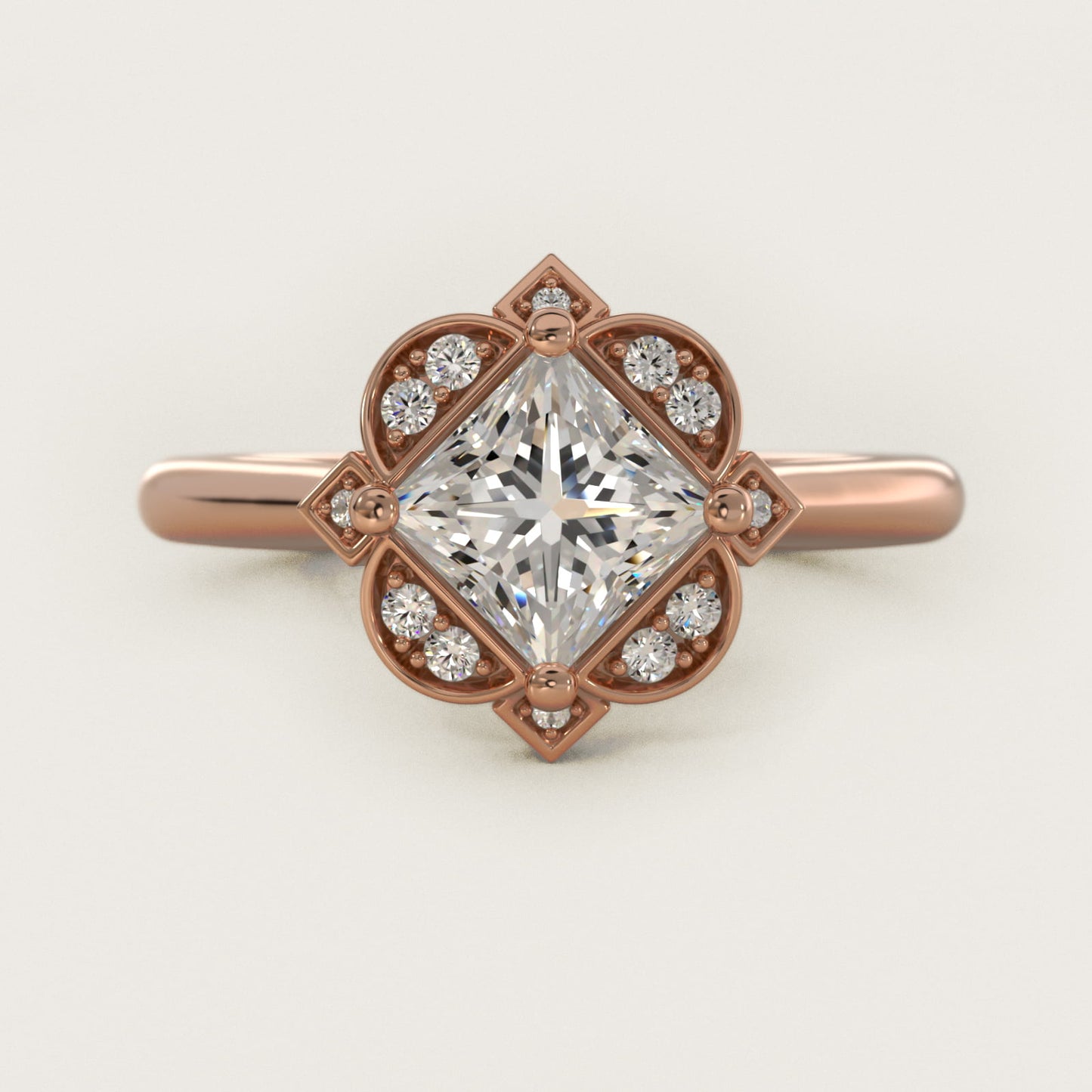 Art Deco Inspired Floral Halo Vintage-Style Engagement Ring In 14K Rose Gold By James Allen - Princess Center