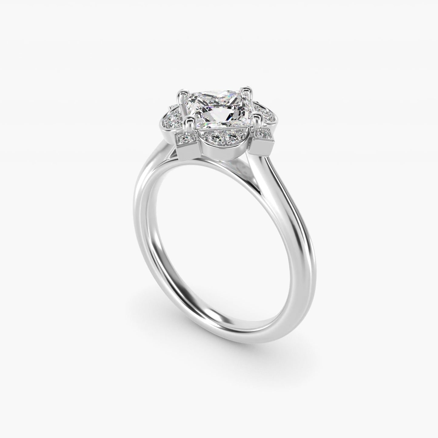 Art Deco Inspired Floral Halo Vintage-Style Engagement Ring In 14K White Gold By James Allen - Princess Center