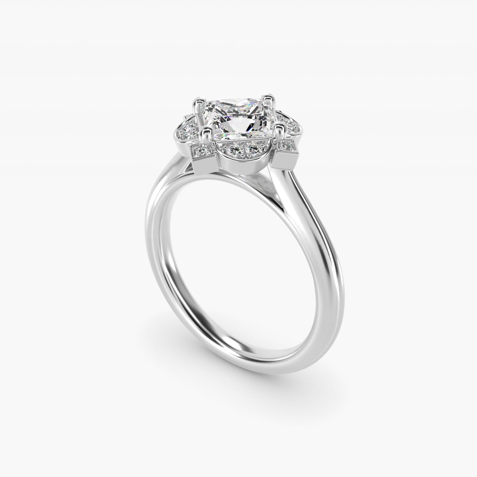 Art Deco Inspired Floral Halo Vintage-Style Engagement Ring In 14K White Gold By James Allen - Princess Center