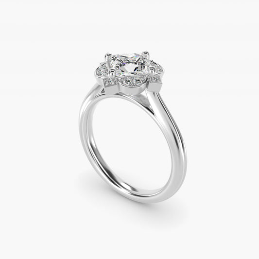 Art Deco Inspired Floral Halo Vintage-Style Engagement Ring In 14K White Gold By James Allen - Princess Center
