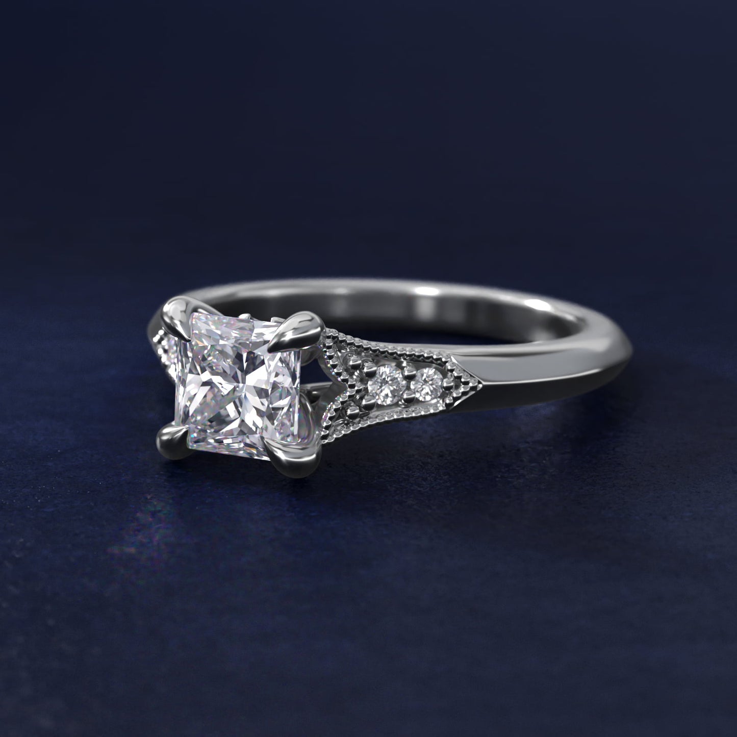 Art Deco Inspired Fleur-De-Lis PavŽ Vintage-Style Engagement Ring In 14K White Gold By James Allen - Princess Center