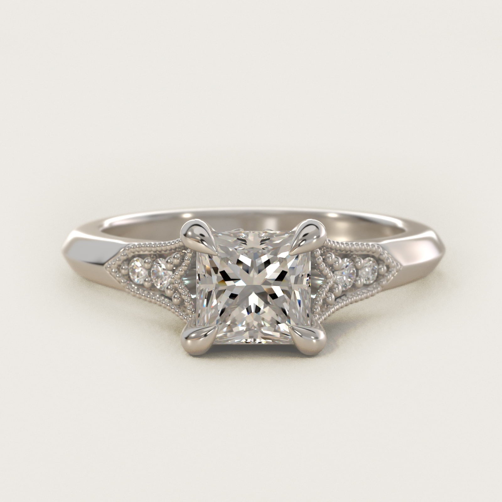 Art Deco Inspired Floral Halo Vintage-Style Engagement Ring In 18k White Gold By James Allen - Princess Center
