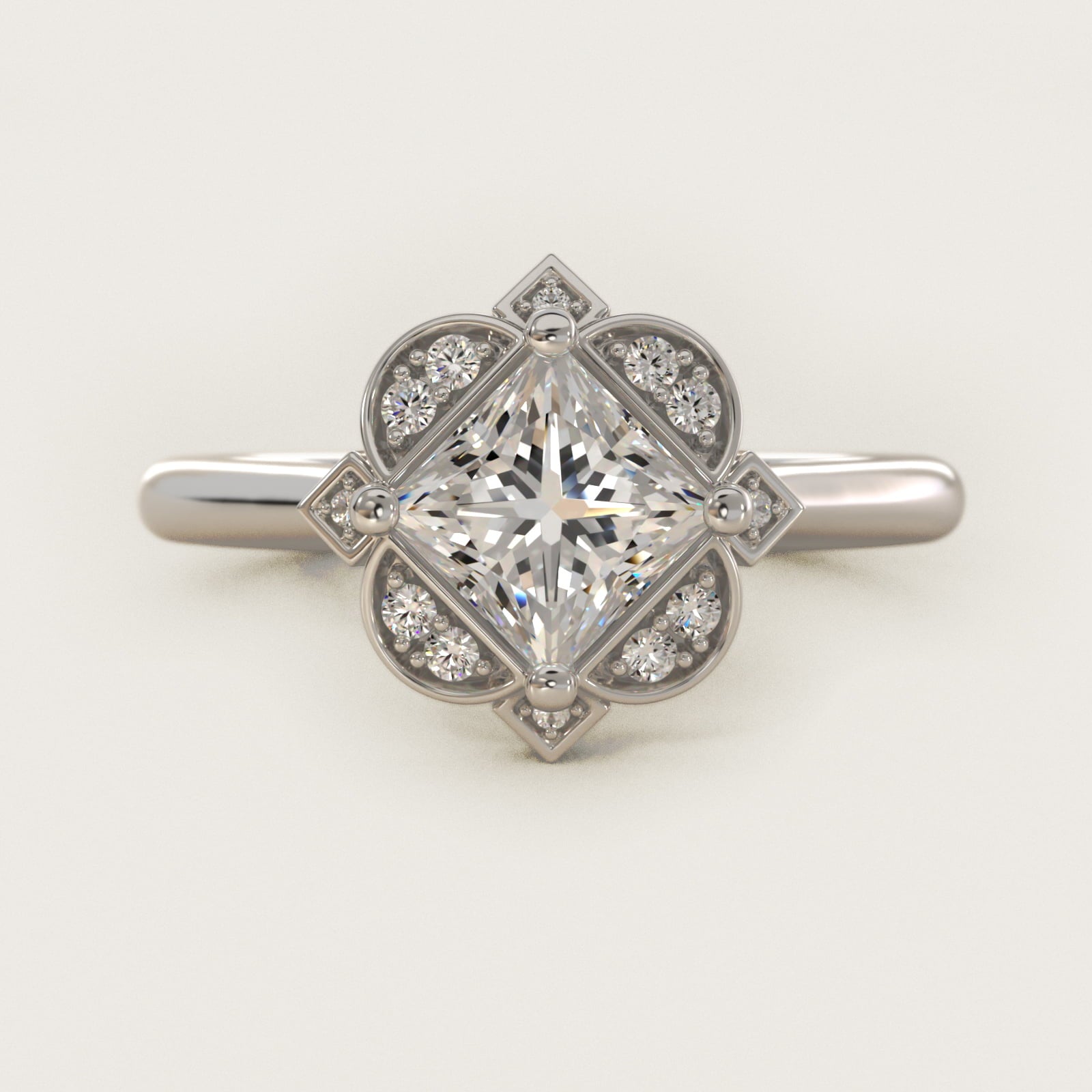 Art Deco Inspired Floral Halo Vintage-Style Engagement Ring In 14K White Gold By James Allen - Princess Center