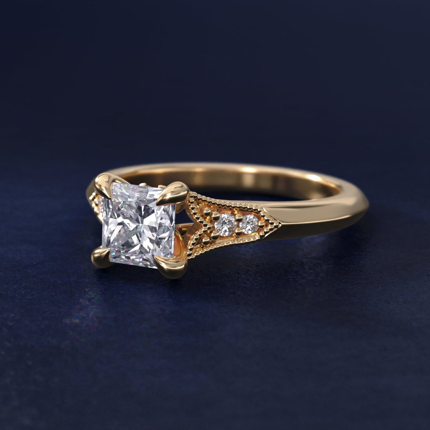 Art Deco Inspired Floral Halo Vintage-Style Engagement Ring In 18k Yellow Gold By James Allen - Princess Center