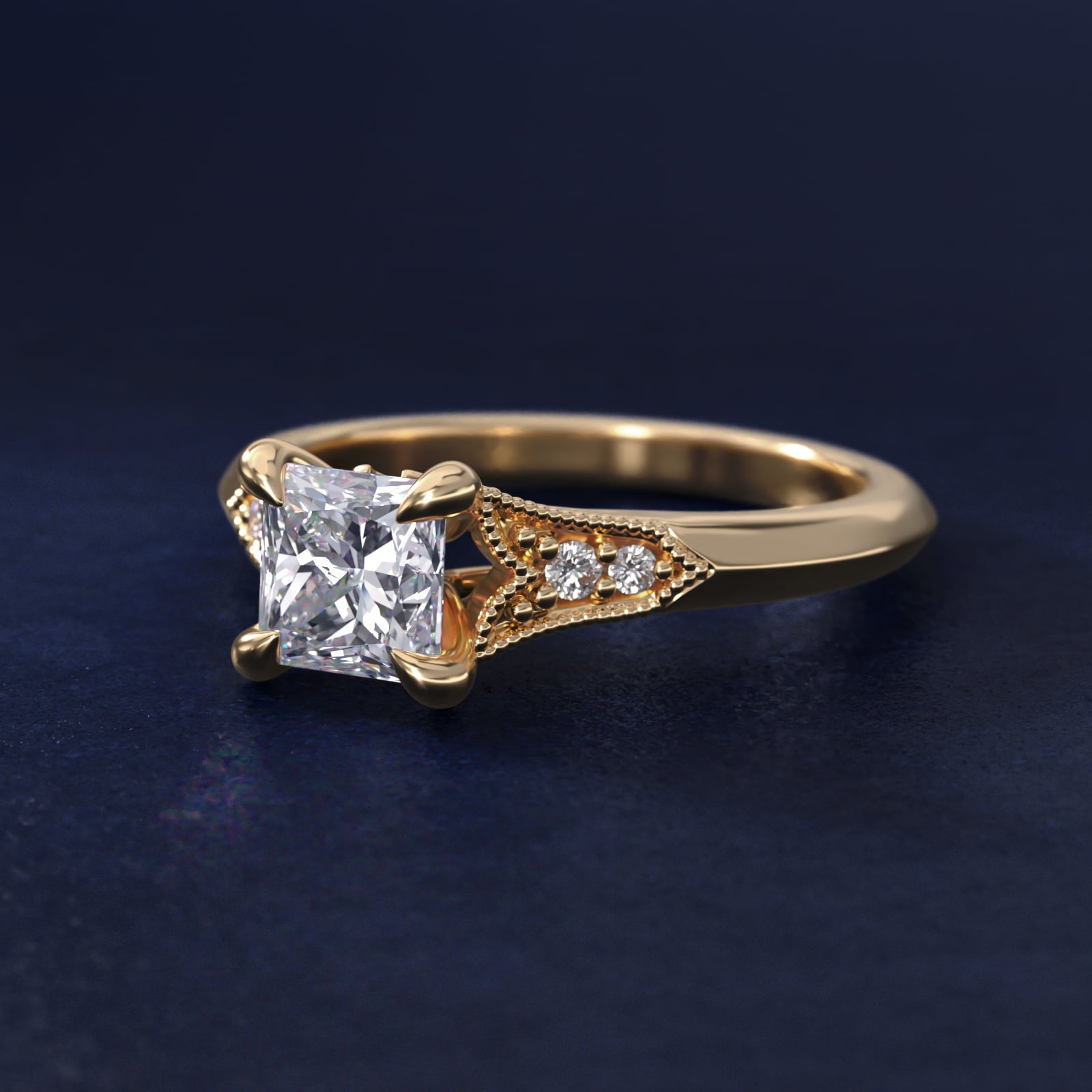 Art Deco Inspired Floral Halo Vintage-Style Engagement Ring In 18k Yellow Gold By James Allen - Princess Center