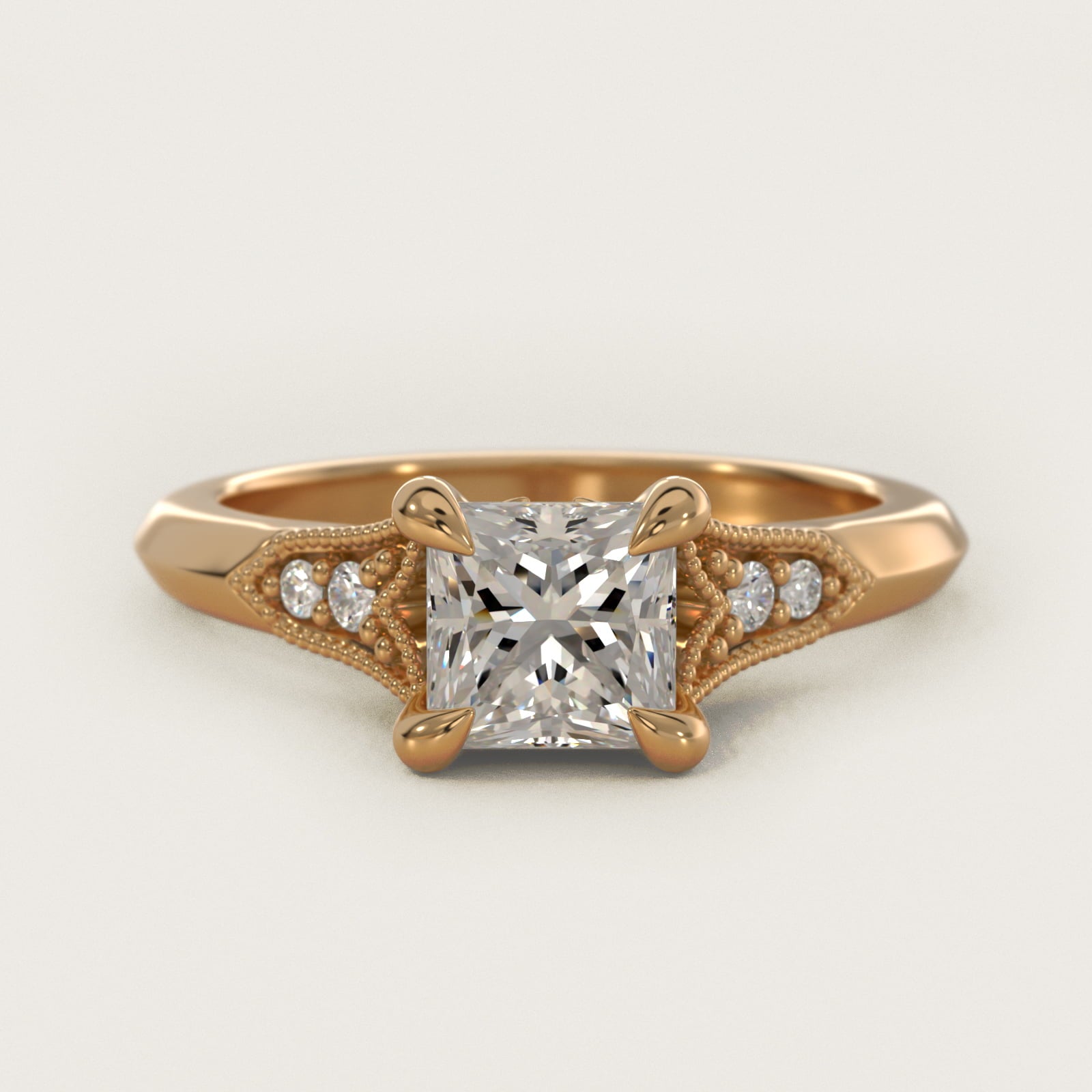 Art Deco Inspired Fleur-De-Lis PavŽ Vintage-Style Engagement Ring In 18k Yellow Gold By James Allen - Princess Center
