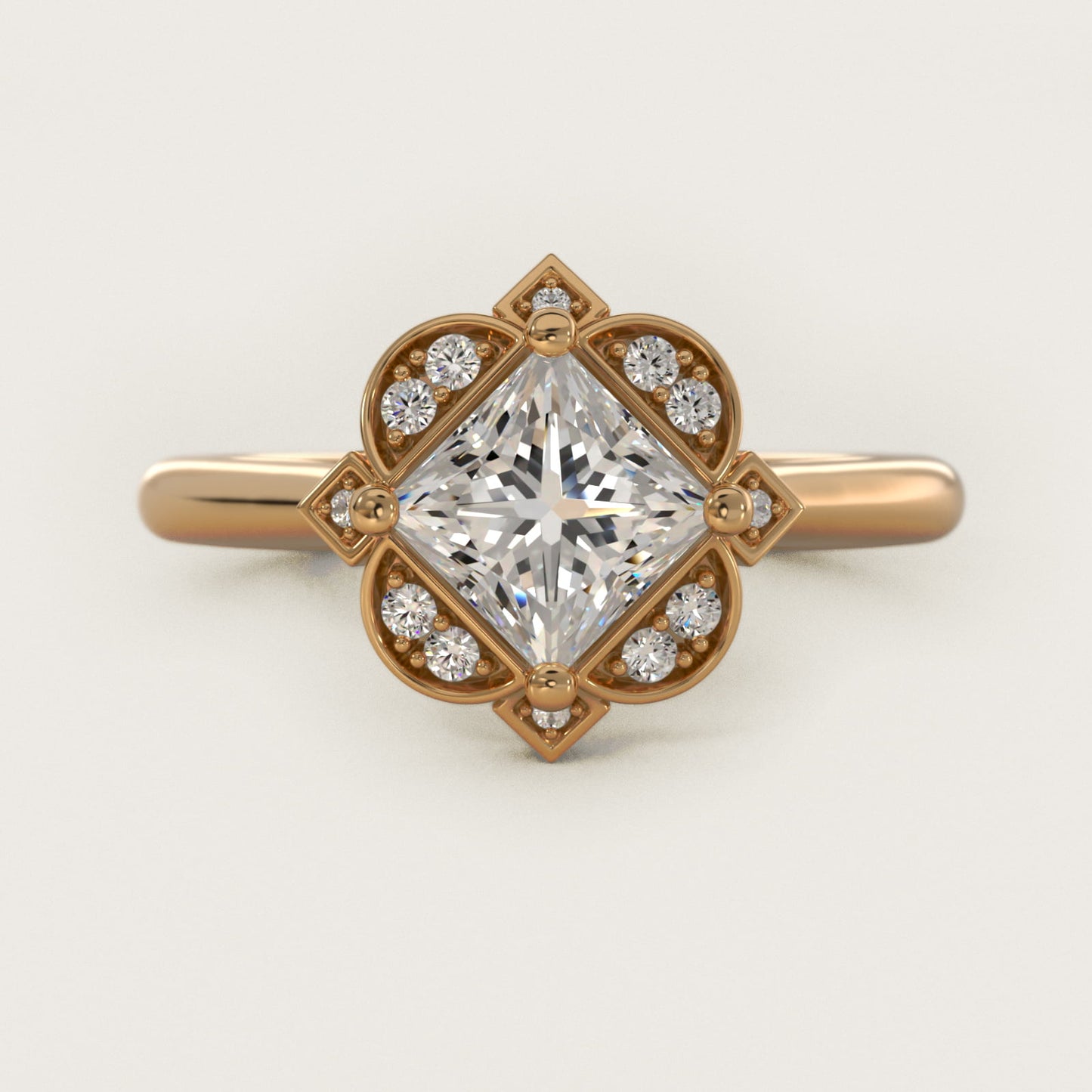 Art Deco Inspired Floral Halo Vintage-Style Engagement Ring In 14K Yellow Gold By James Allen - Princess Center