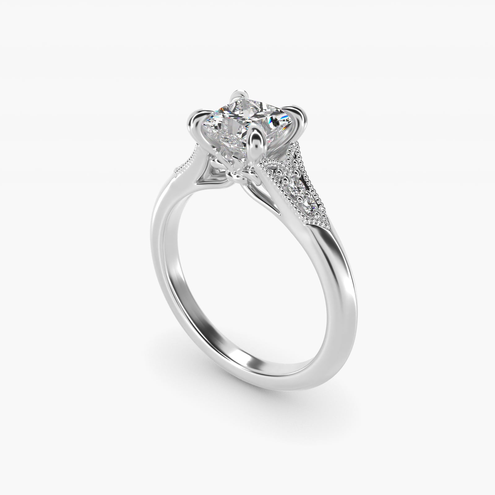 Art Deco Inspired Fleur-De-Lis PavŽ Vintage-Style Engagement Ring In Platinum By James Allen - Princess Center