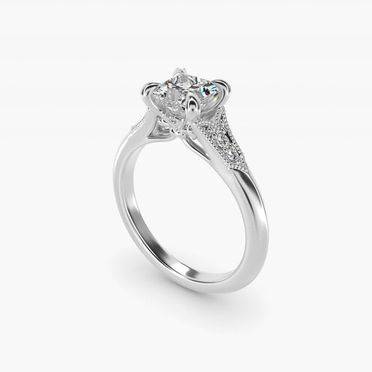 Art Deco Inspired Floral Halo Vintage-Style Engagement Ring In Platinum By James Allen - Princess Center