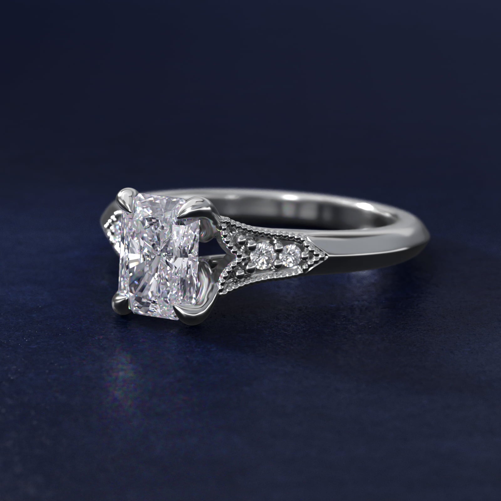 Art Deco Inspired Fleur-De-Lis PavŽ Vintage-Style Engagement Ring In 14K White Gold By James Allen - Radiant Center