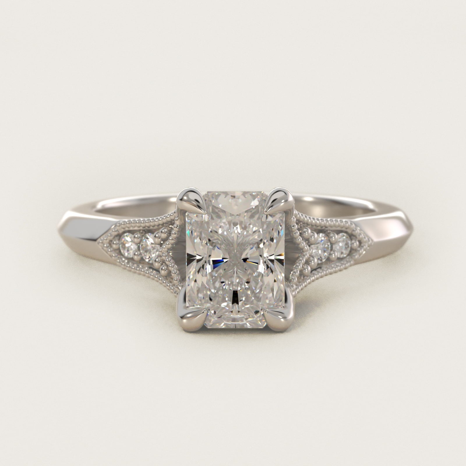 Art Deco Inspired Fleur-De-Lis PavŽ Vintage-Style Engagement Ring In 14K White Gold By James Allen - Radiant Center
