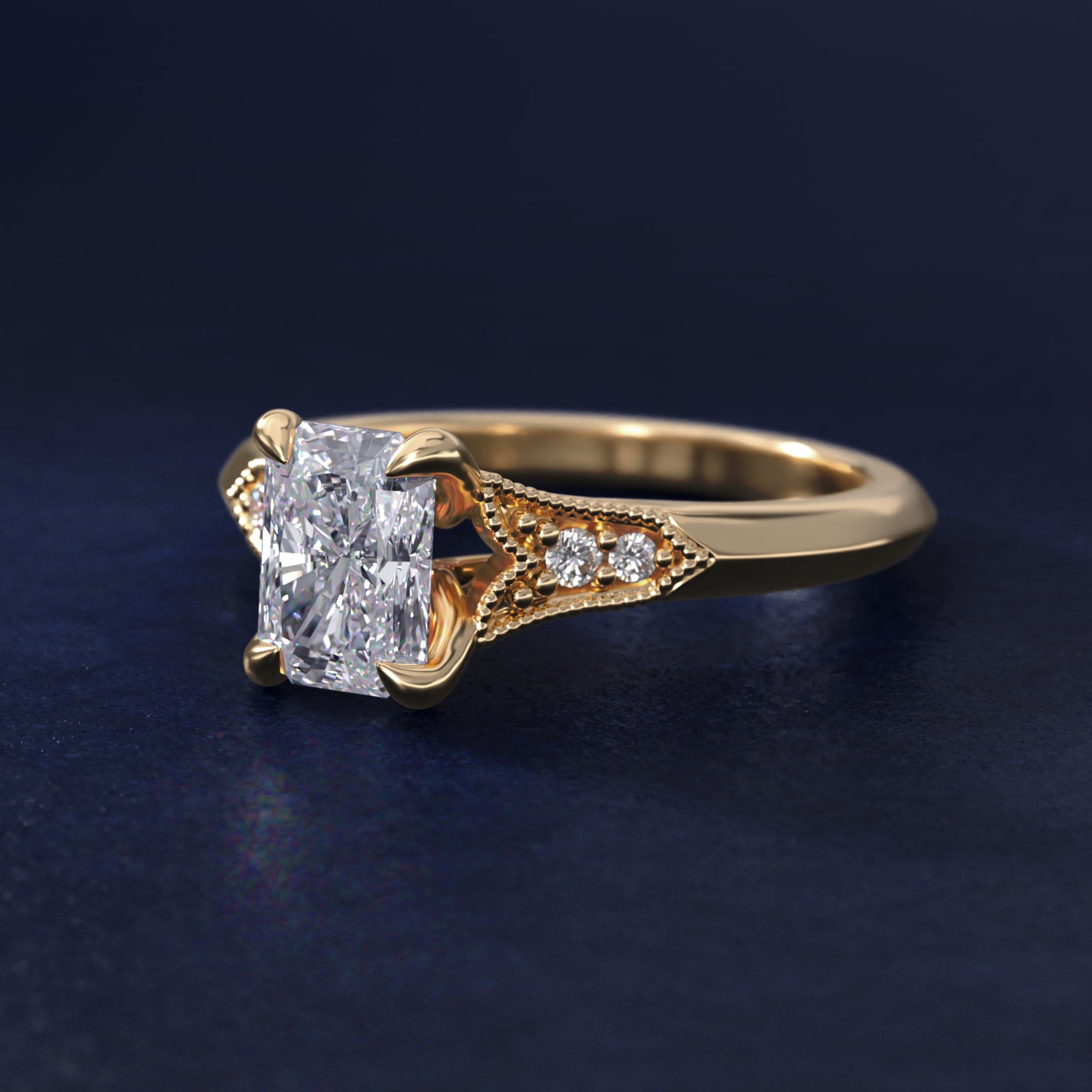 Art Deco Inspired Fleur-De-Lis PavŽ Vintage-Style Engagement Ring In 18k Yellow Gold By James Allen - Radiant Center
