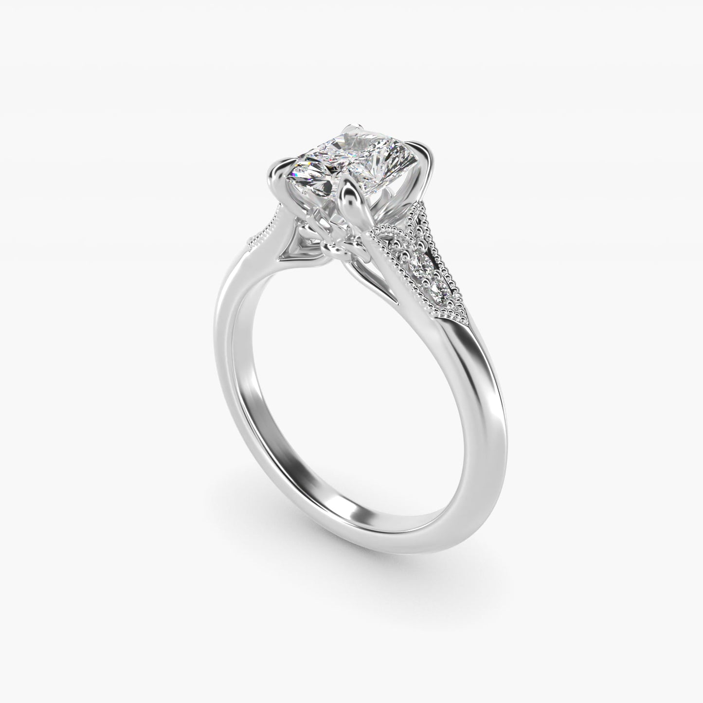 Art Deco Inspired Fleur-De-Lis PavŽ Vintage-Style Engagement Ring In Platinum By James Allen - Radiant Center