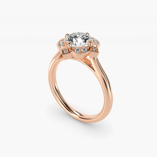 Art Deco Inspired Floral Halo Vintage-Style Engagement Ring In 14K Rose Gold By James Allen - Round Center