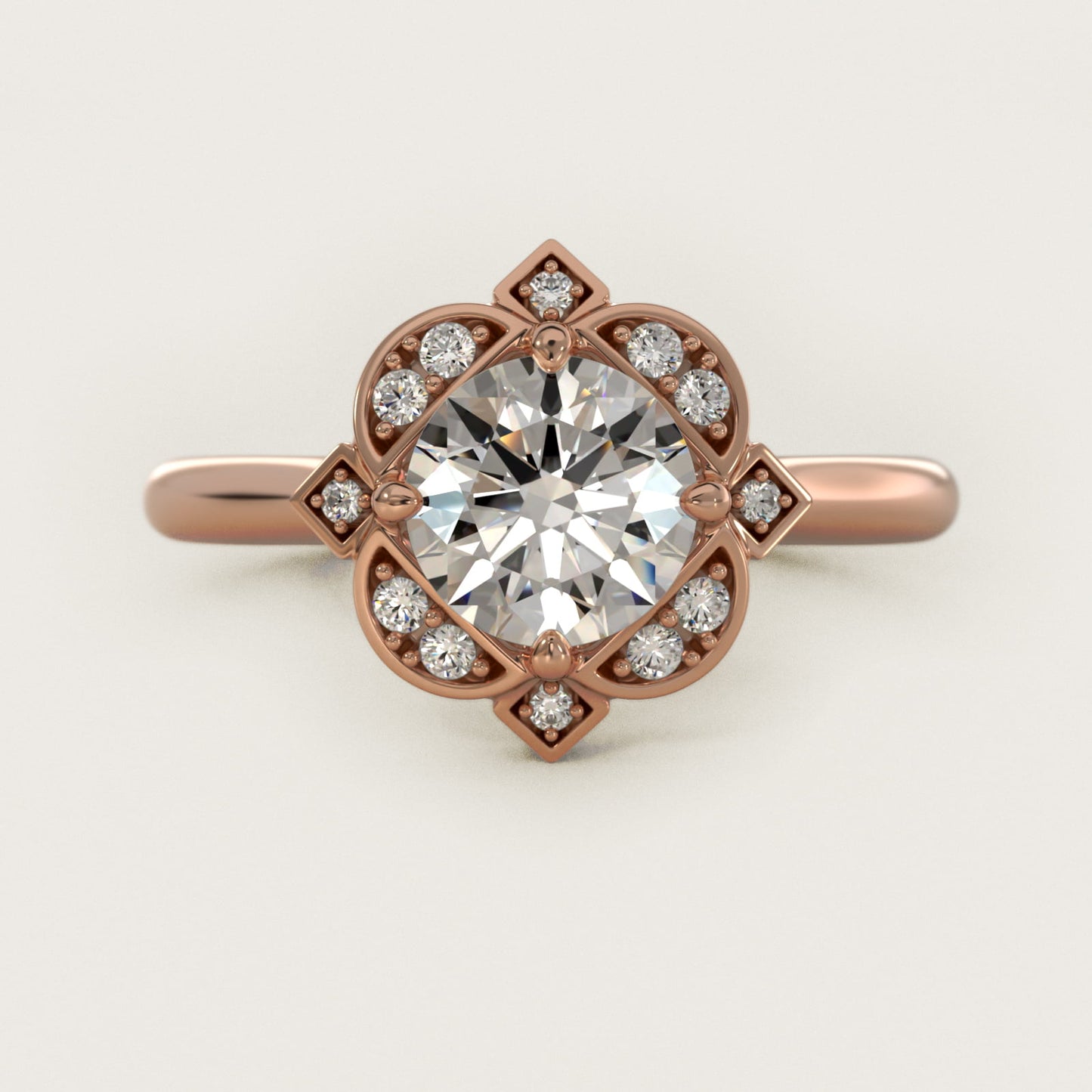 Art Deco Inspired Floral Halo Vintage-Style Engagement Ring In 14K Rose Gold By James Allen - Round Center