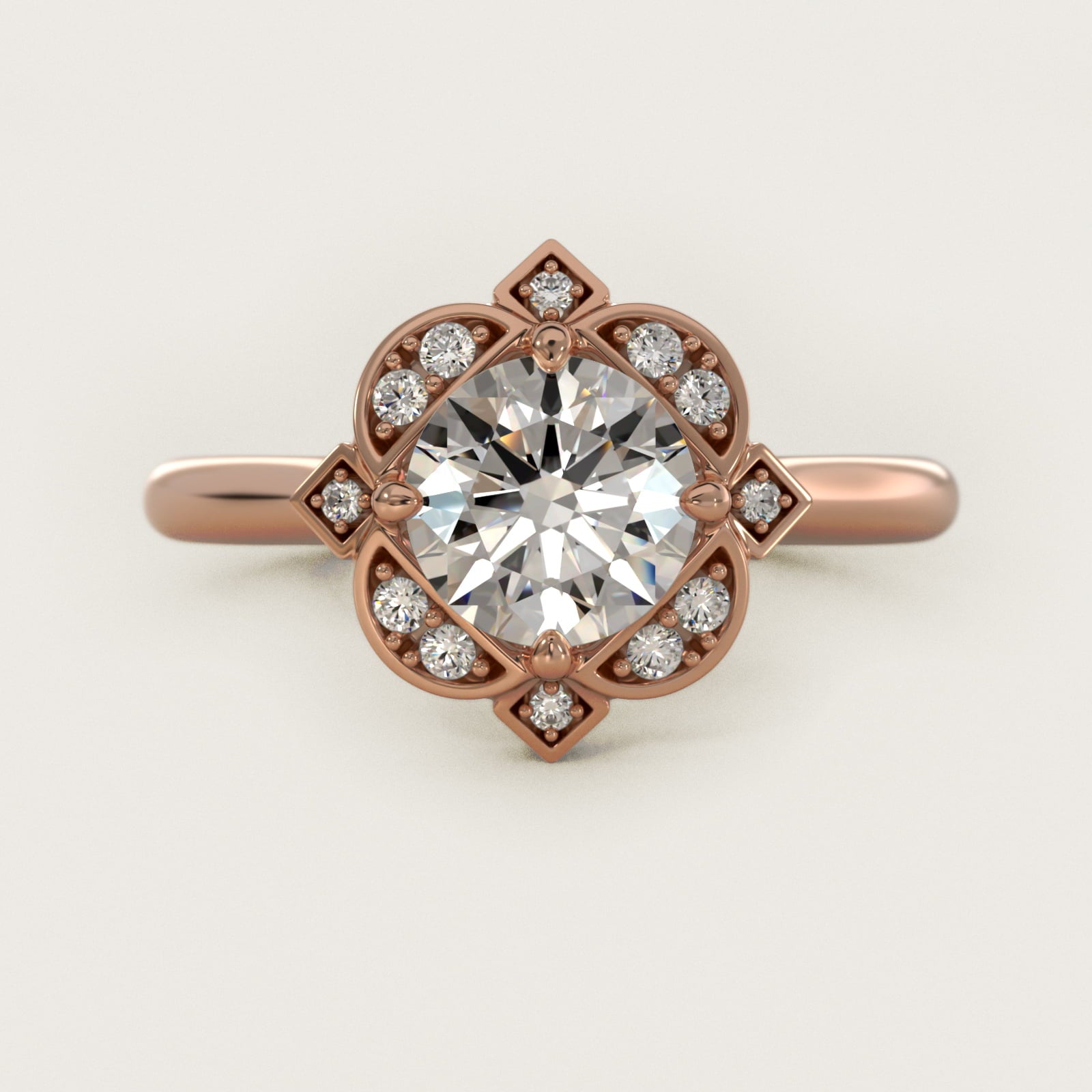 Art Deco Inspired Floral Halo Vintage-Style Engagement Ring In 14K Rose Gold By James Allen - Round Center