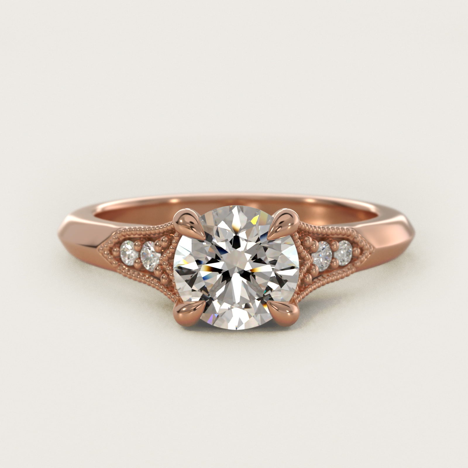 Art Deco Inspired Fleur-De-Lis PavŽ Vintage-Style Engagement Ring In 18k Rose Gold By James Allen - Round Center