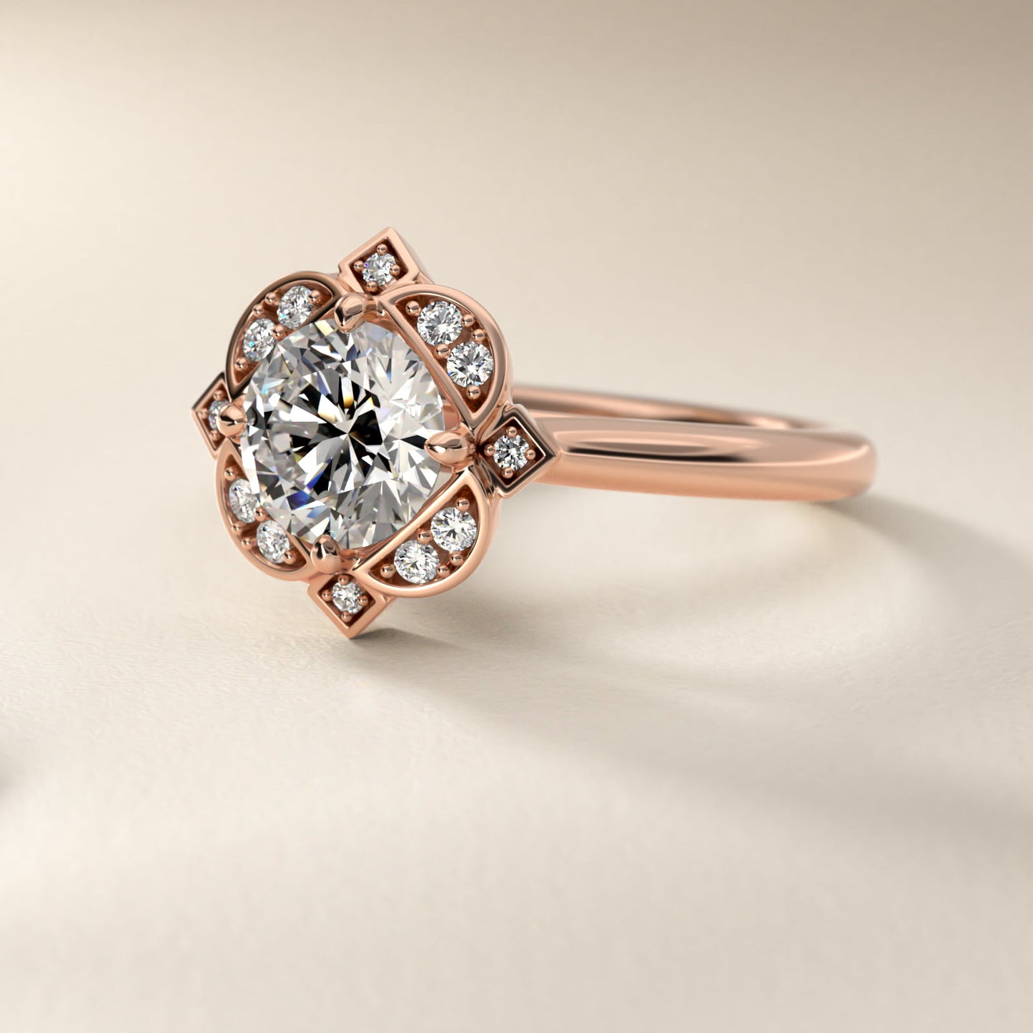 Art Deco Inspired Floral Halo Vintage-Style Engagement Ring In 14K Rose Gold By James Allen - Round Center