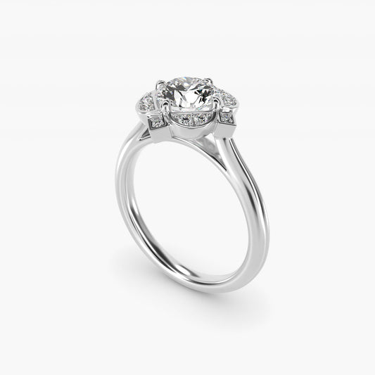 Art Deco Inspired Floral Halo Vintage-Style Engagement Ring In 14K White Gold By James Allen - Round Center