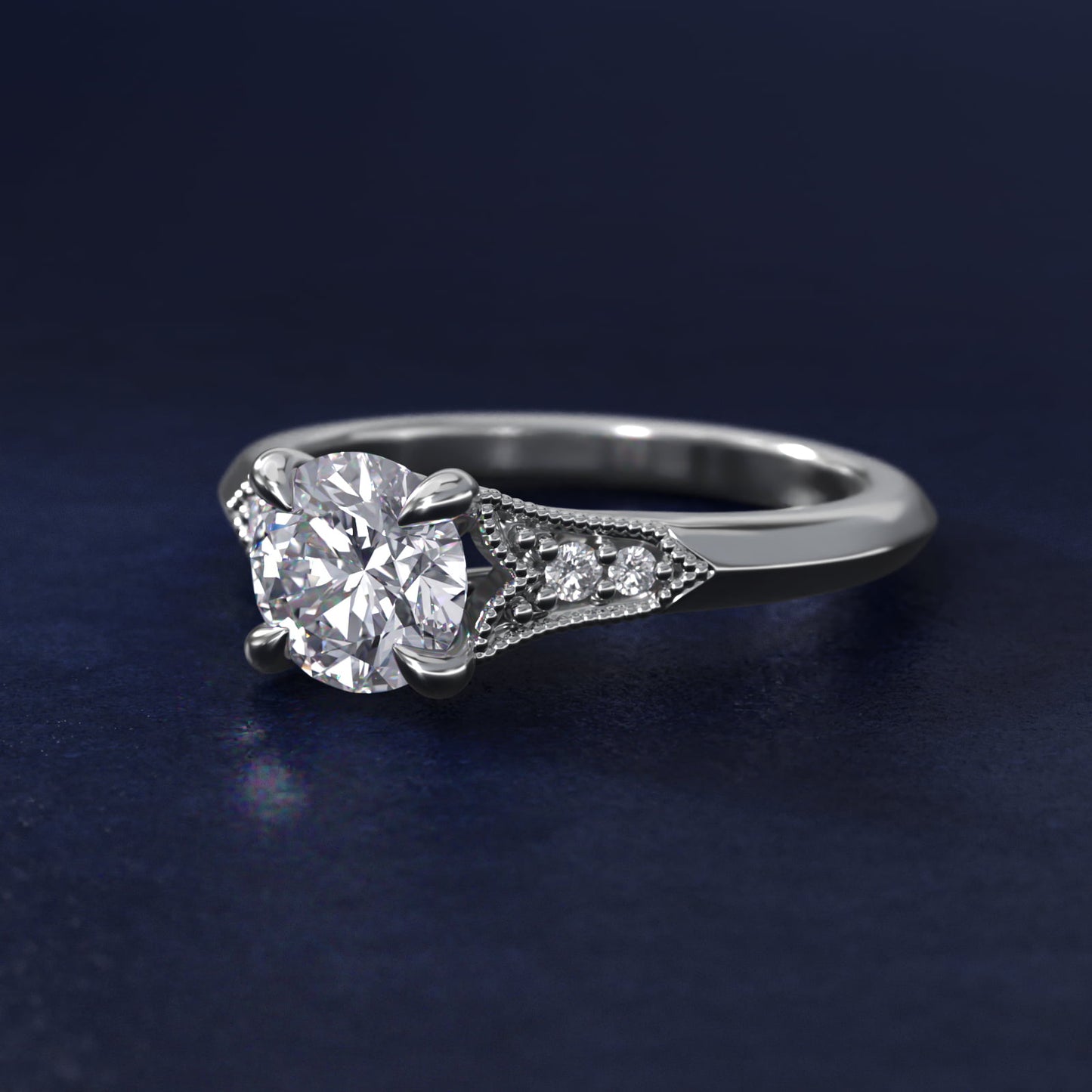 Art Deco Inspired Fleur-De-Lis PavŽ Vintage-Style Engagement Ring In 14K White Gold By James Allen - Round Center