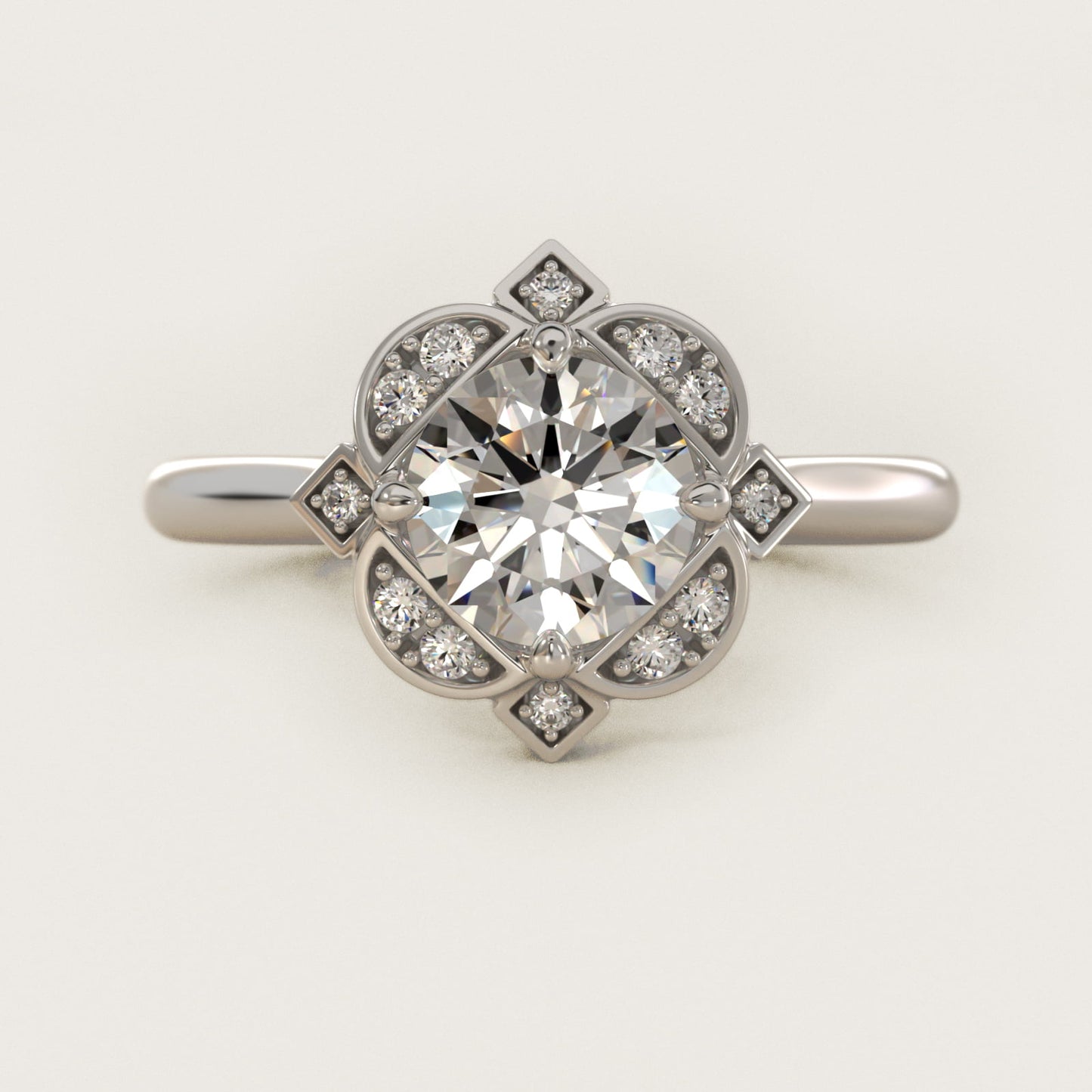 Art Deco Inspired Floral Halo Vintage-Style Engagement Ring In 14K White Gold By James Allen - Round Center
