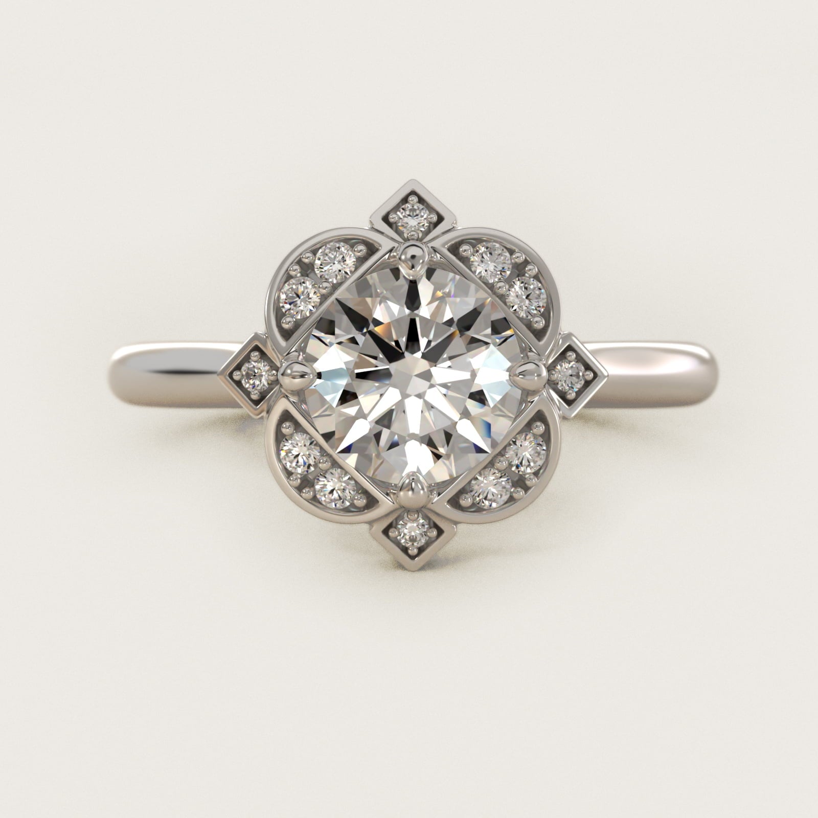 Art Deco Inspired Floral Halo Vintage-Style Engagement Ring In 14K White Gold By James Allen - Round Center