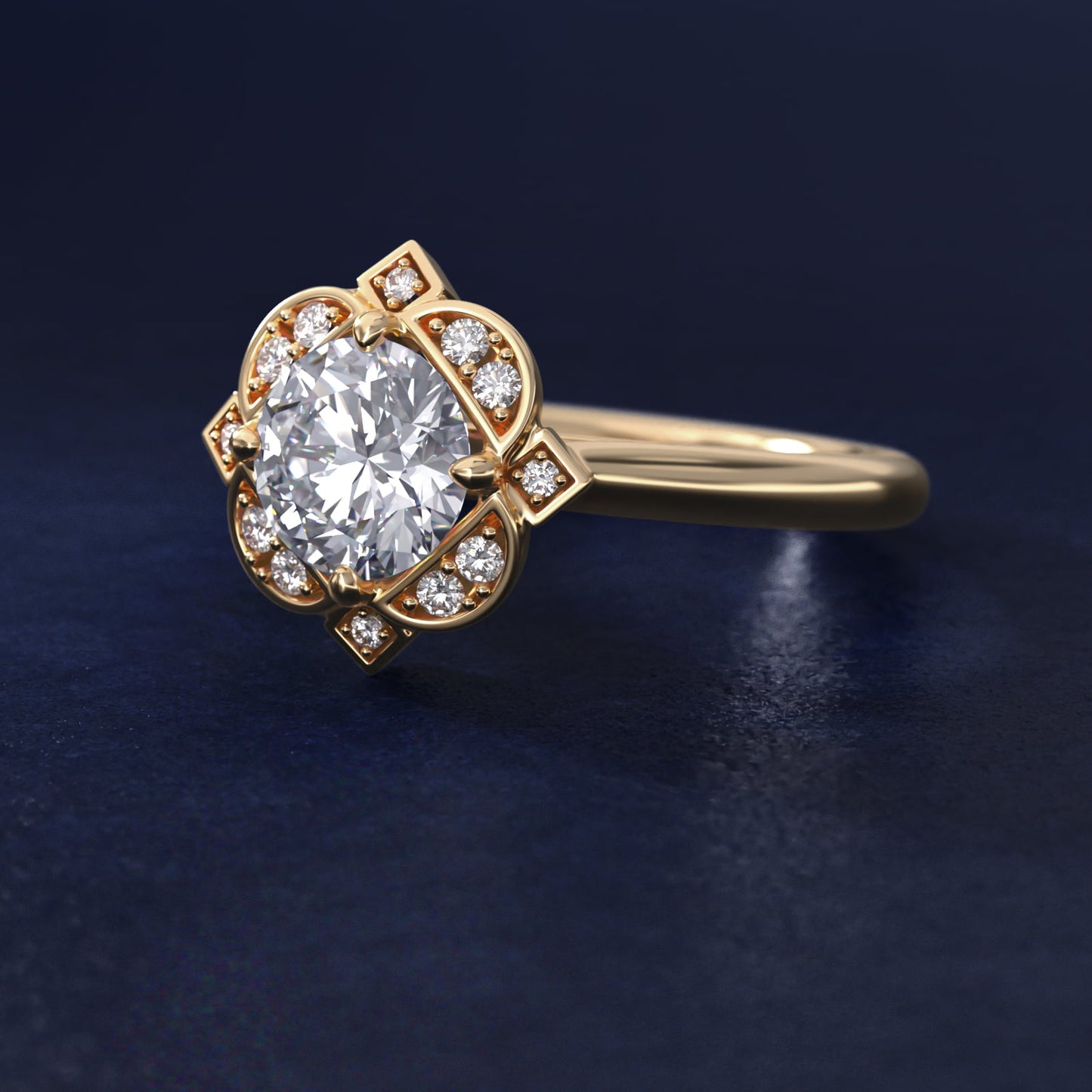 Art Deco Inspired Floral Halo Vintage-Style Engagement Ring In 14K Yellow Gold By James Allen - Round Center
