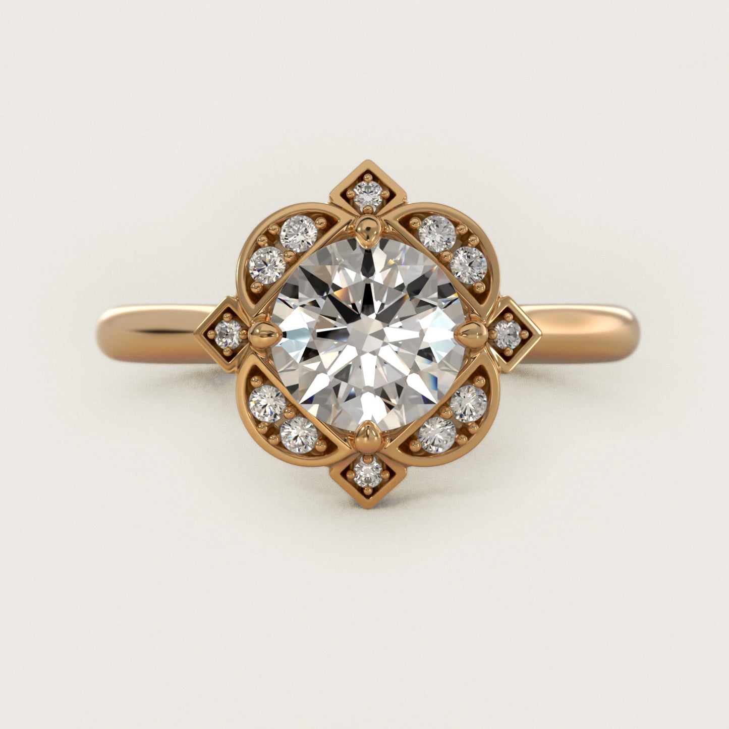 Art Deco Inspired Floral Halo Vintage-Style Engagement Ring In 14K Yellow Gold By James Allen - Round Center