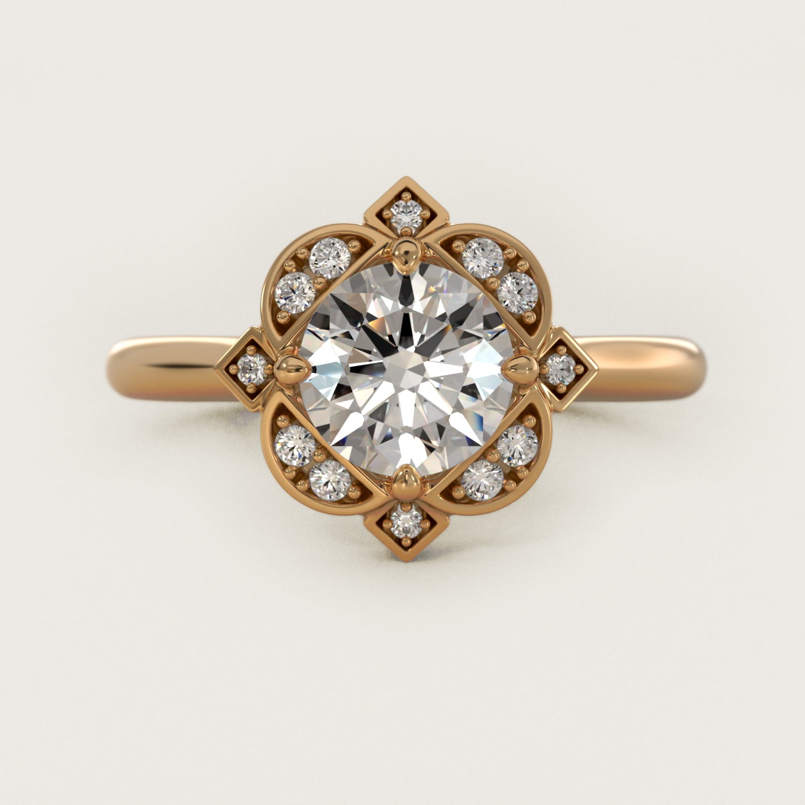 Art Deco Inspired Floral Halo Vintage-Style Engagement Ring In 14K Yellow Gold By James Allen - Round Center