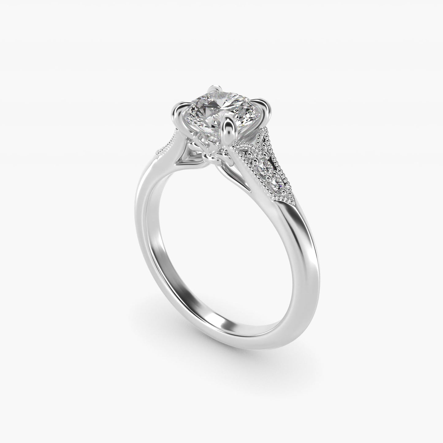 Art Deco Inspired Fleur-De-Lis PavŽ Vintage-Style Engagement Ring In Platinum By James Allen - Round Center