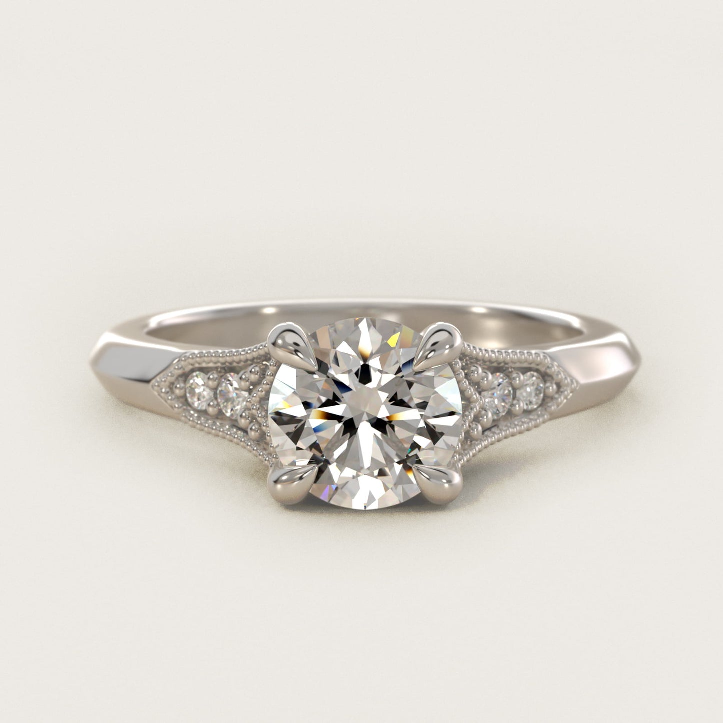 Art Deco Inspired Fleur-De-Lis PavŽ Vintage-Style Engagement Ring In Platinum By James Allen - Round Center