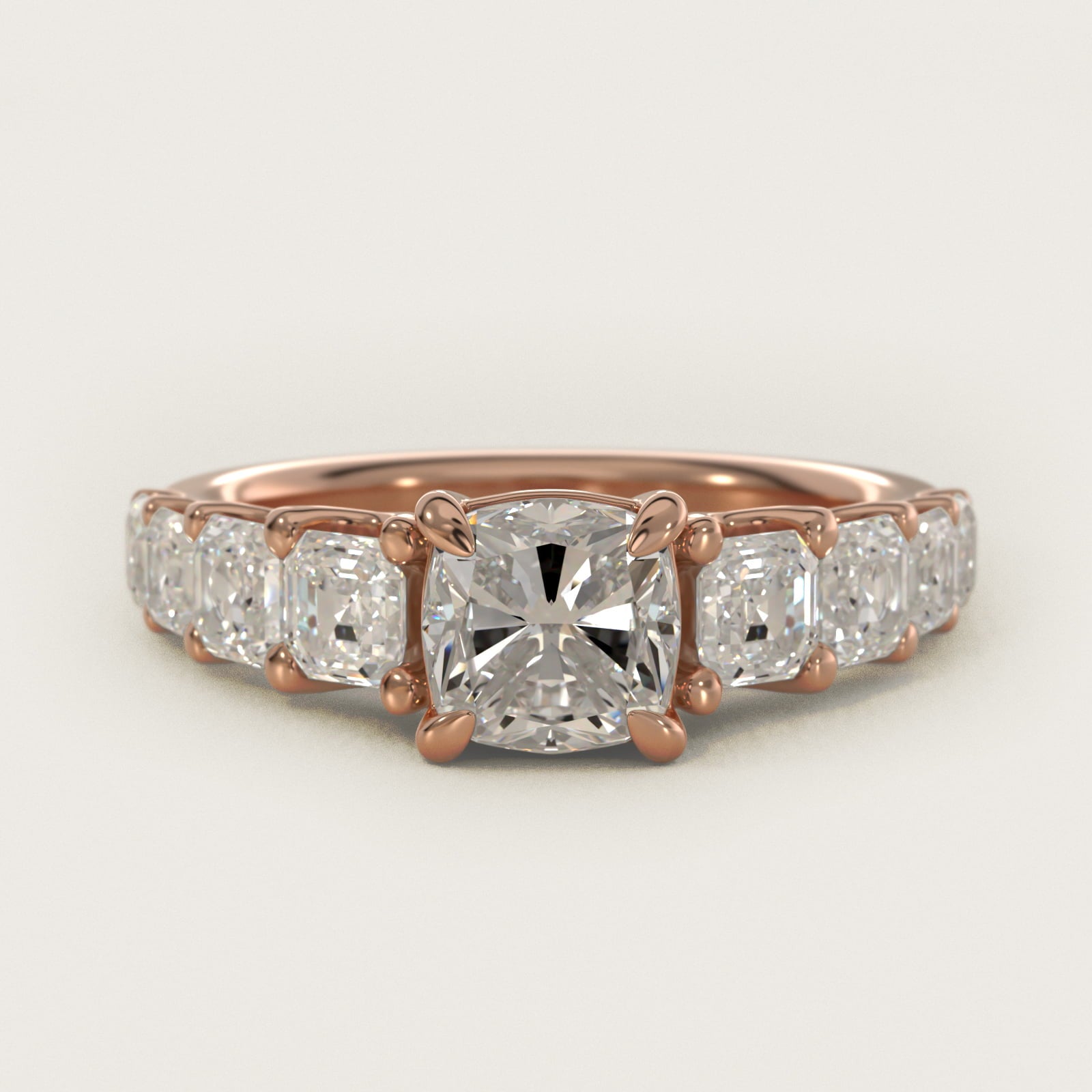 Asscher-Cut Diamond Engagement Ring in 18k Rose Gold - Cushion Center