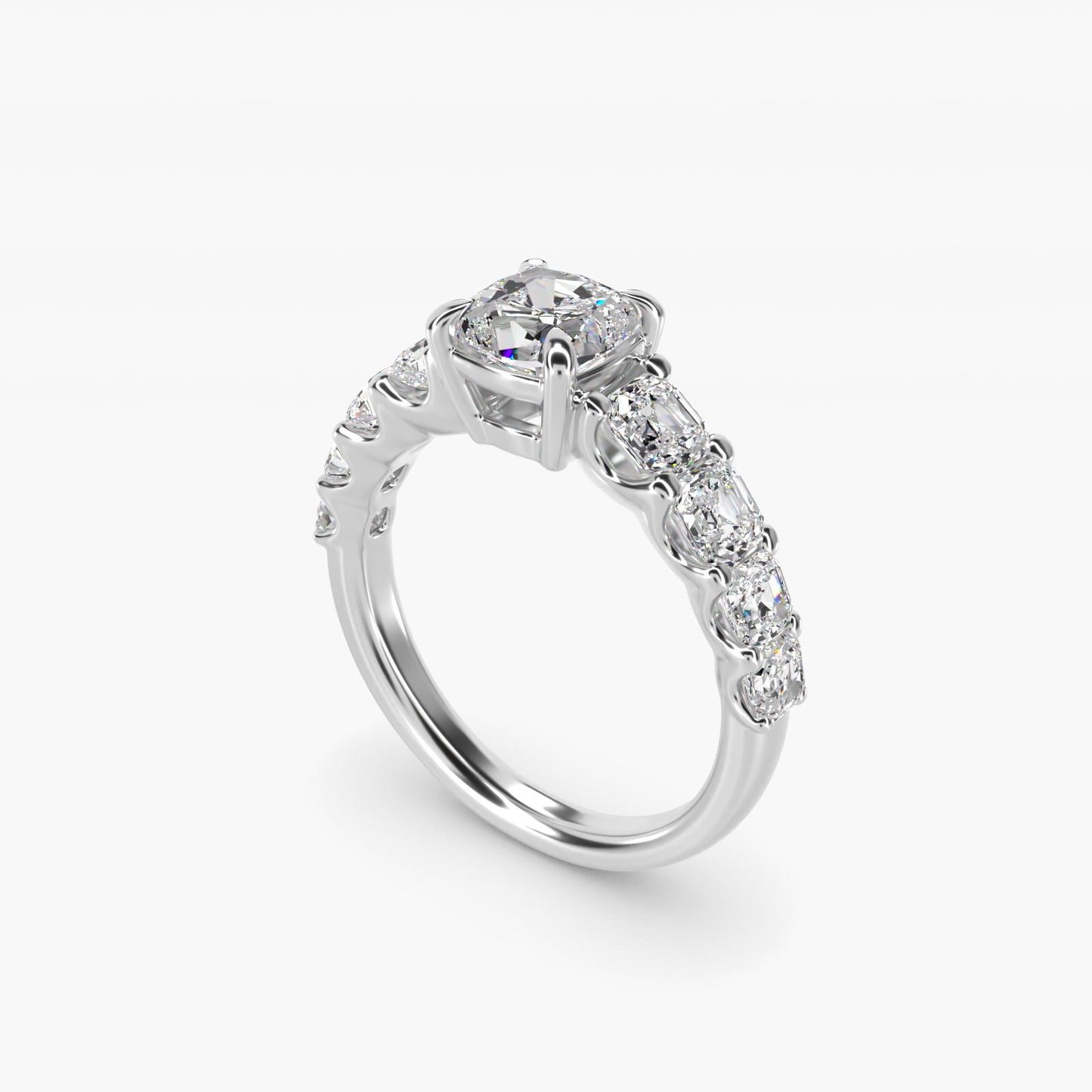 Asscher-Cut Diamond Engagement Ring in 14k White Gold - Cushion Center