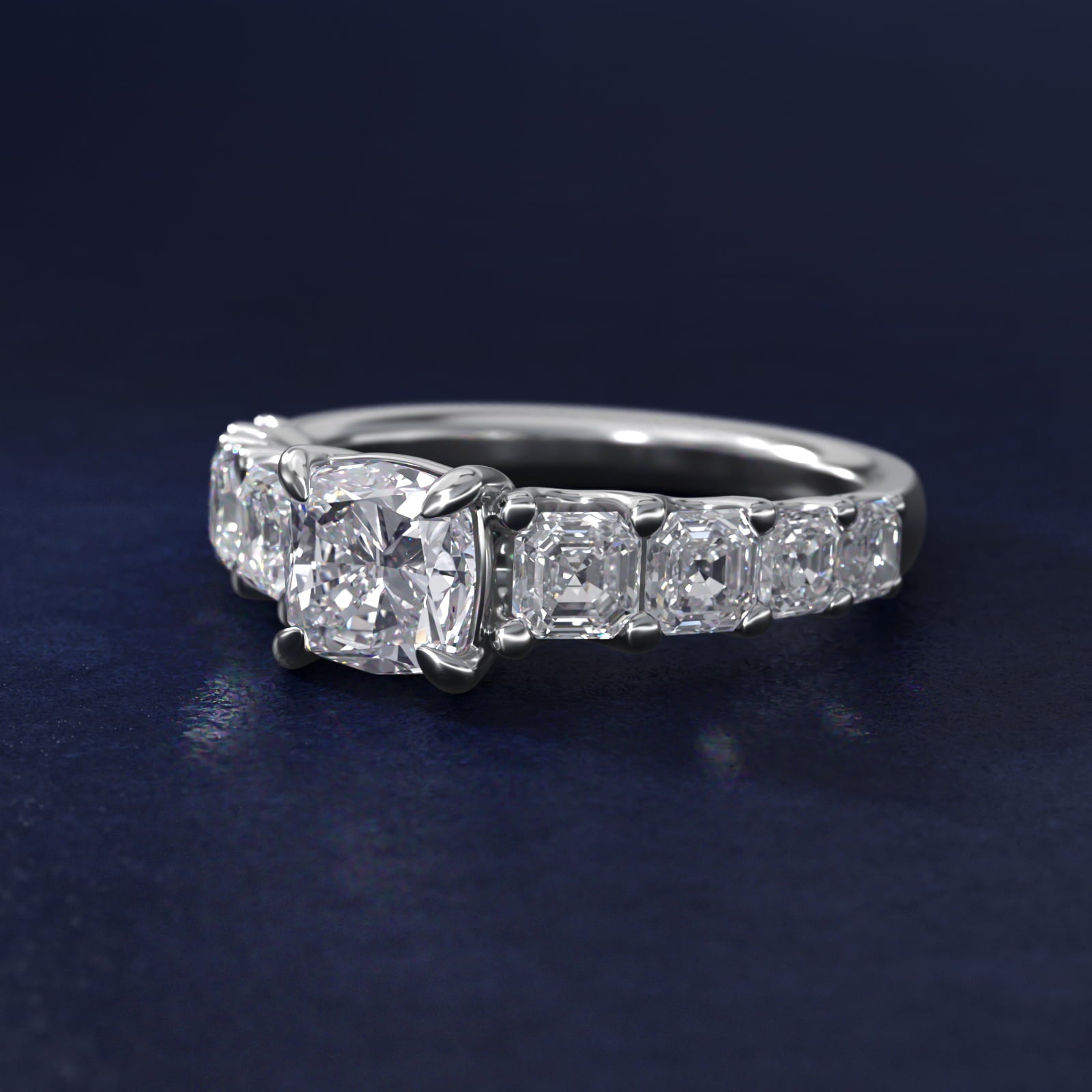 Asscher-Cut Diamond Engagement Ring in 18k White Gold - Cushion Center
