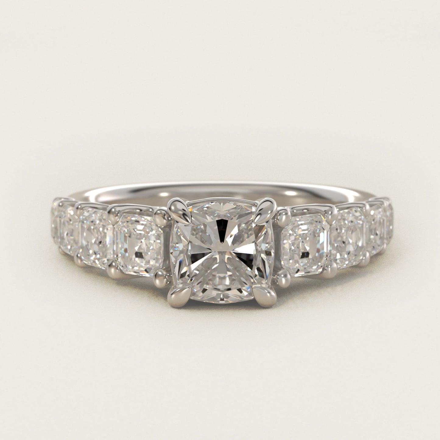 Asscher-Cut Diamond Engagement Ring in 18k White Gold - Cushion Center