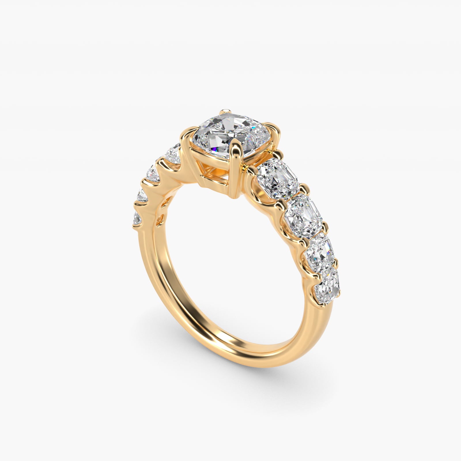 Asscher-Cut Diamond Engagement Ring in 18k Yellow Gold - Cushion Center