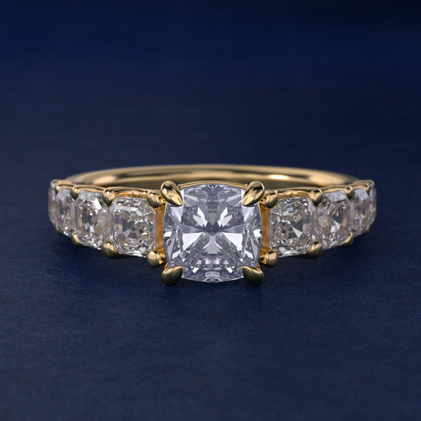 Asscher-Cut Diamond Engagement Ring in 18k Yellow Gold - Cushion Center