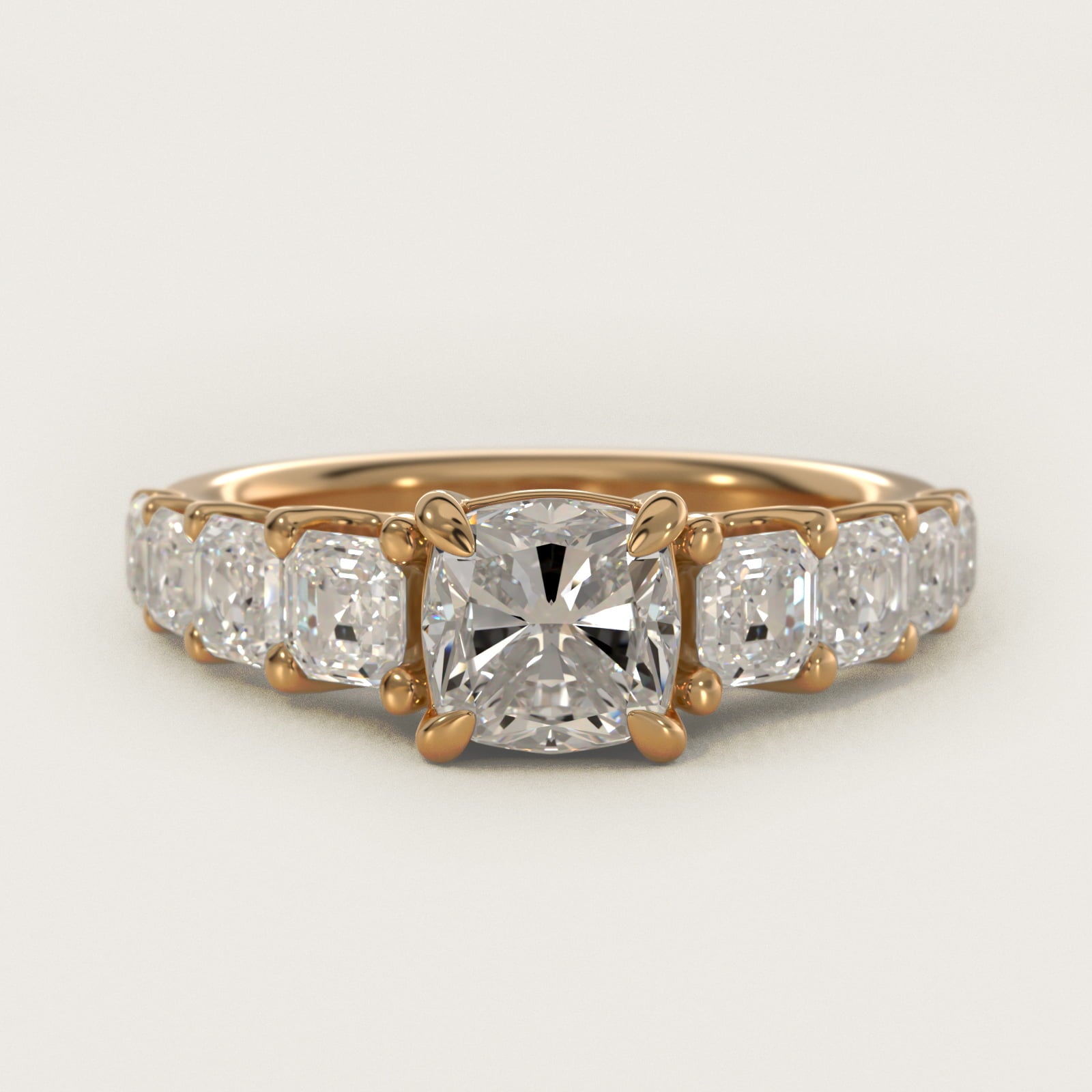 Asscher-Cut Diamond Engagement Ring in 14k Yellow Gold - Cushion Center