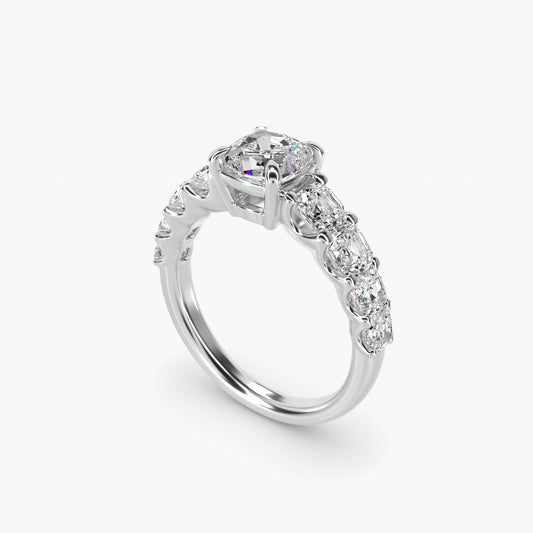 Asscher-Cut Diamond Engagement Ring in Platinum - Cushion Center