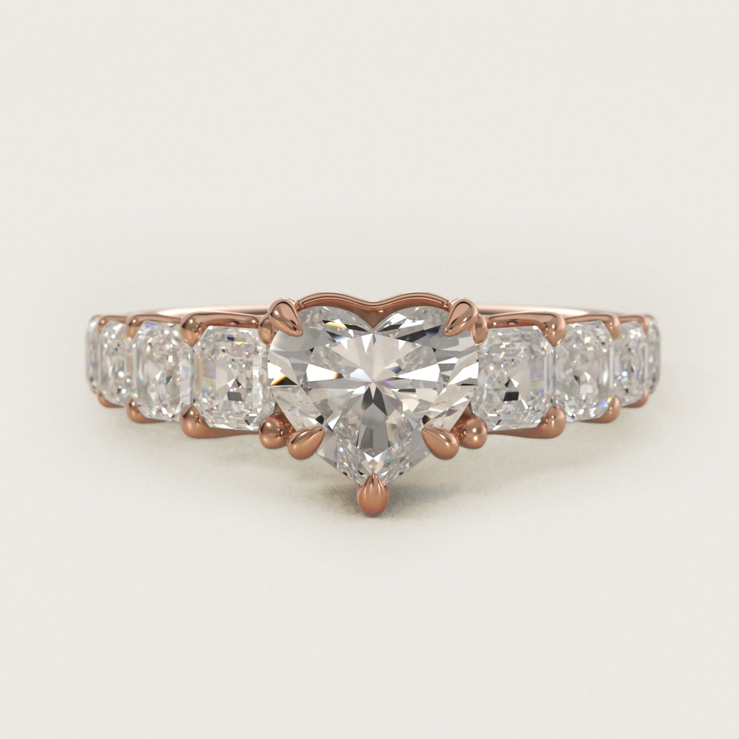 Asscher-Cut Diamond Engagement Ring in 14k Rose Gold - Heart Center