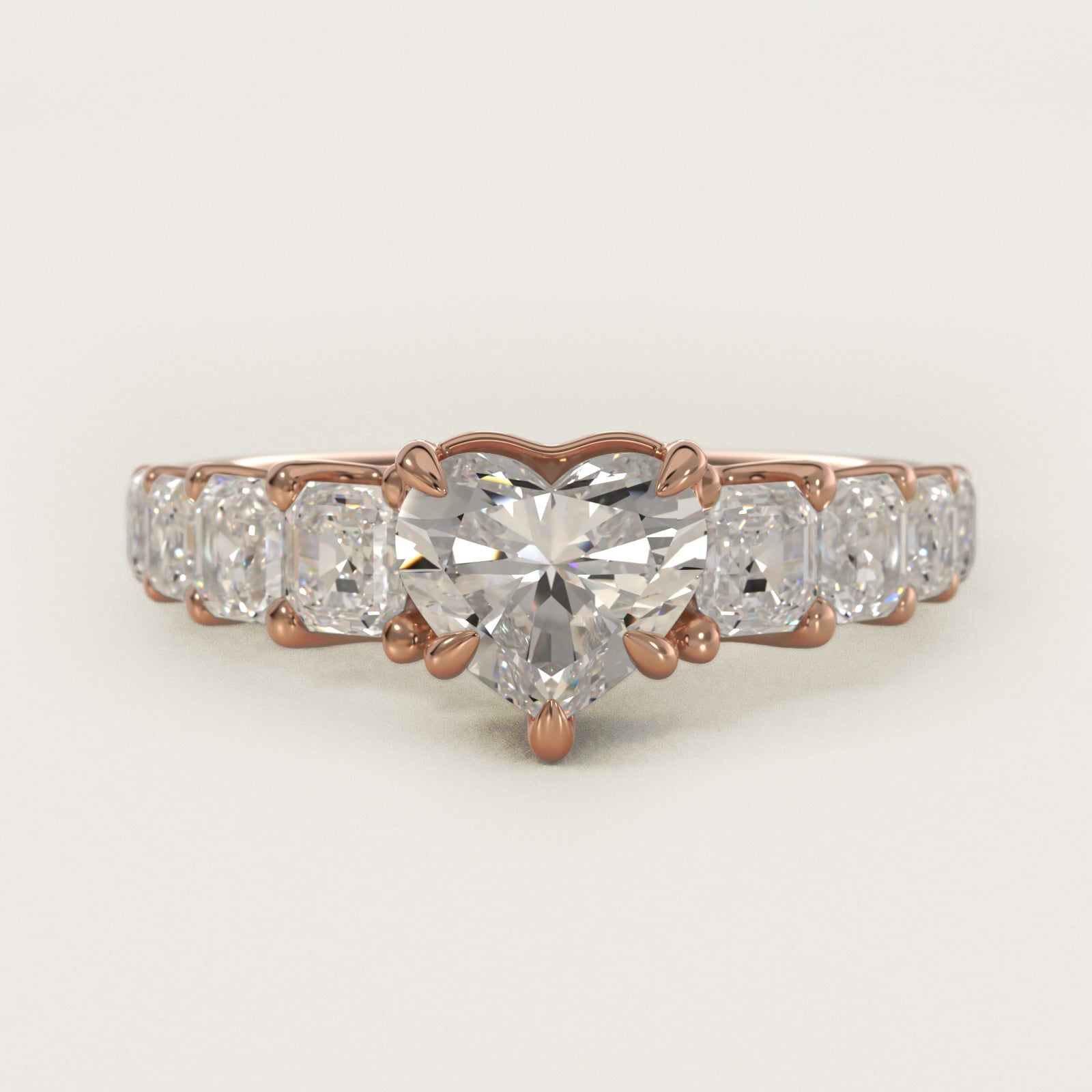 Asscher-Cut Diamond Engagement Ring in 14k Rose Gold - Heart Center
