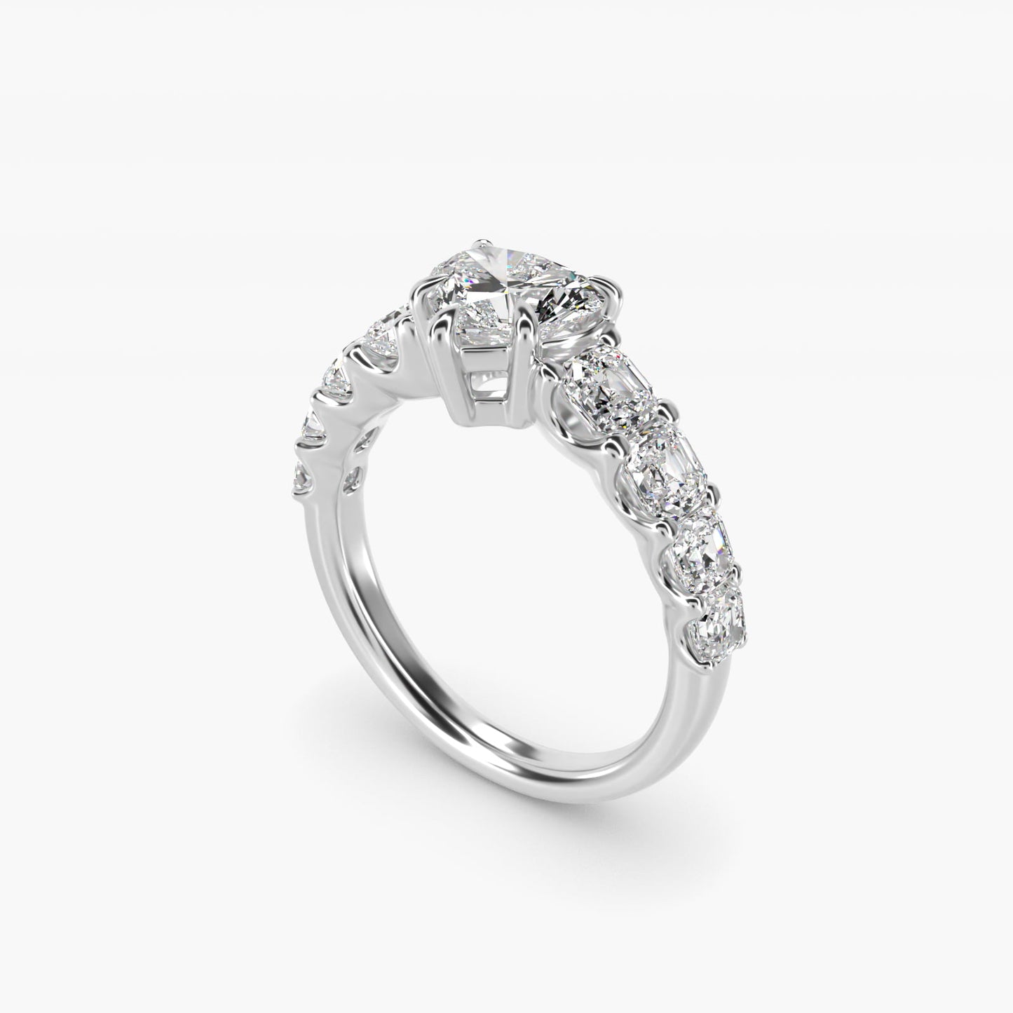 Asscher-Cut Diamond Engagement Ring in 14k White Gold - Heart Center