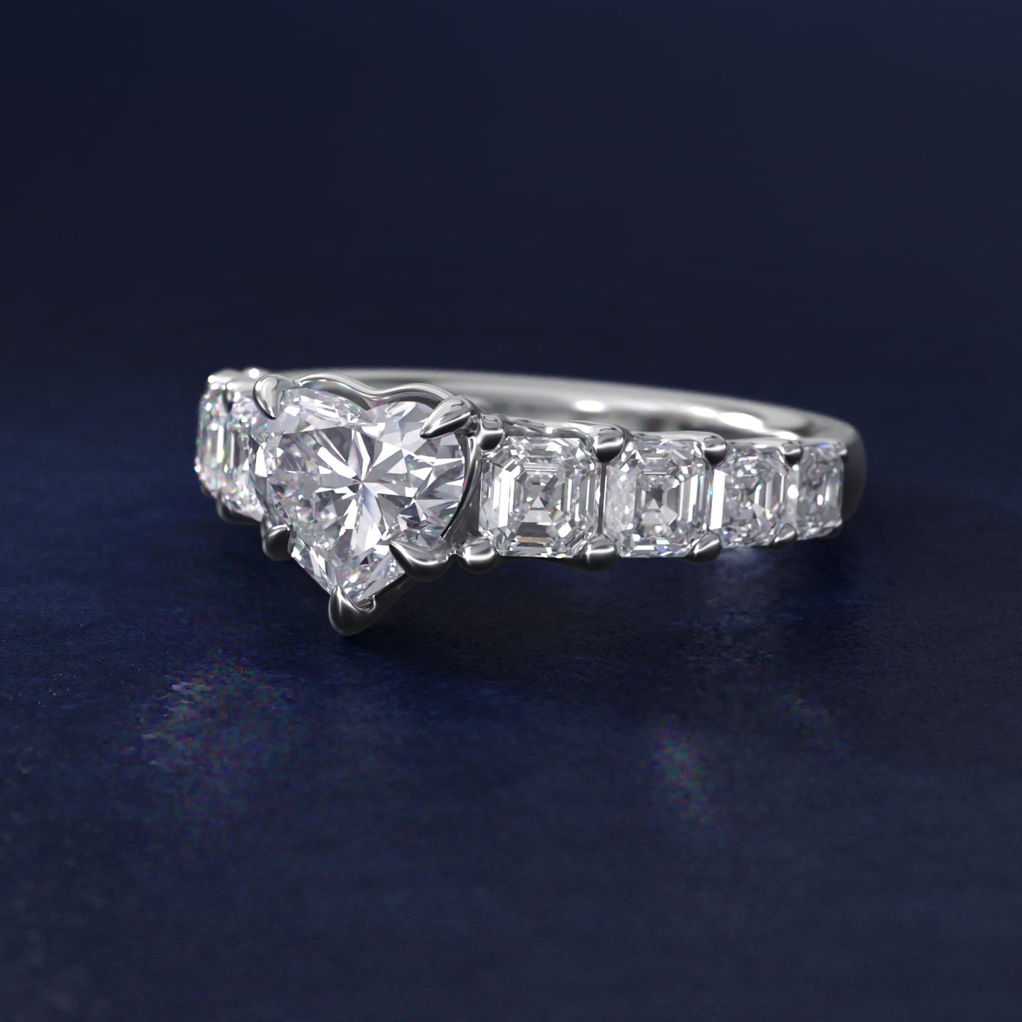 Asscher-Cut Diamond Engagement Ring in 18k White Gold - Heart Center